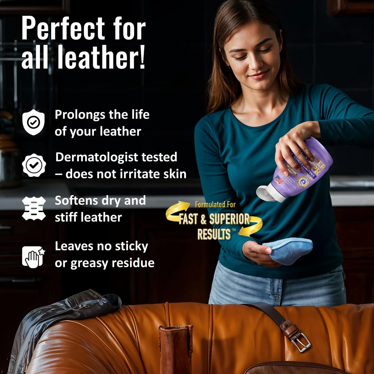 CPR Cleaning Products Leather 510.3 g Bottle – testowany dermatologicznie, w 100% wolny od podrażnień środek czyszczący i odżywka do skóry do domu,