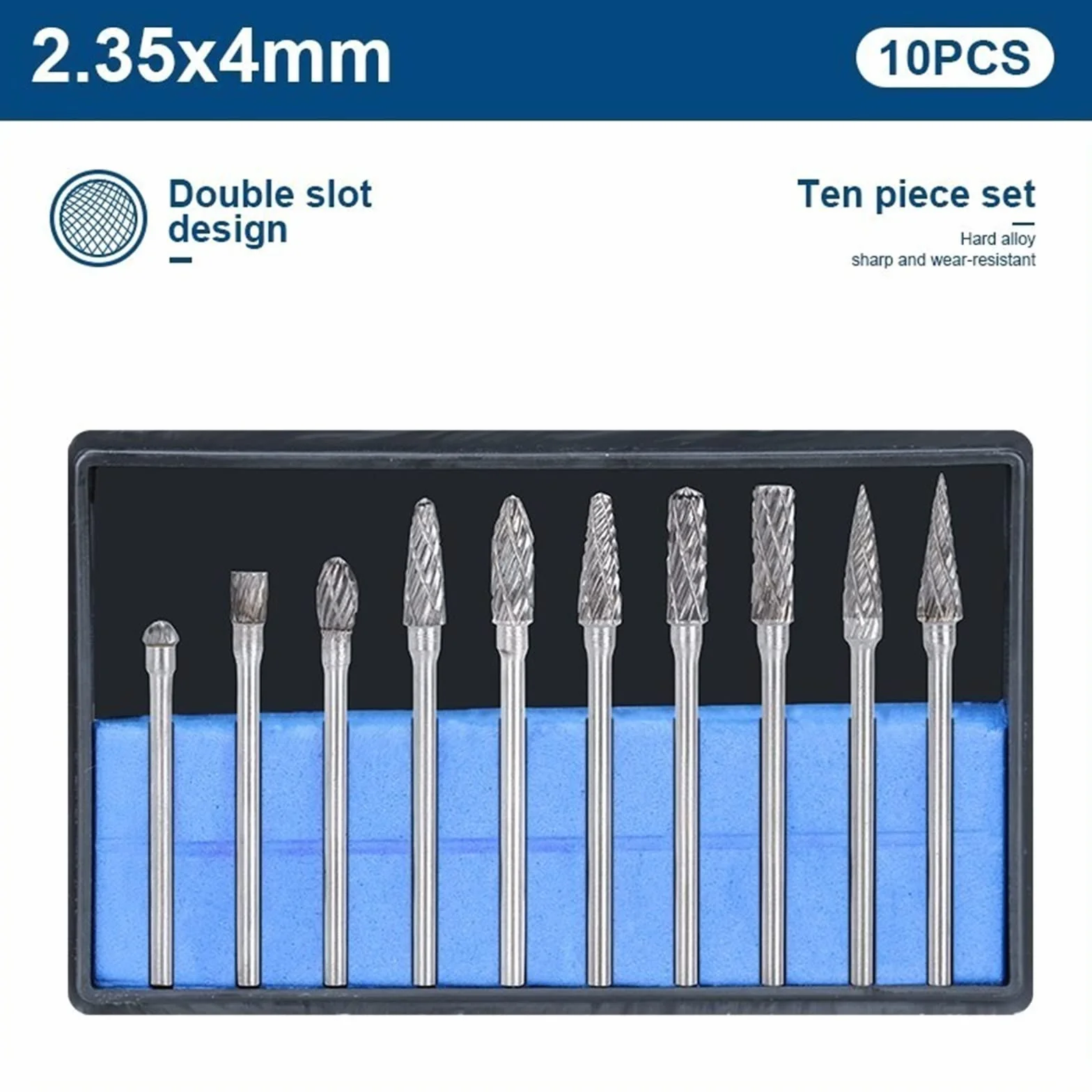 Pilnik obrotowy z węglików spiekanych do metalu 2,35 mm podwójne cięcie obrotowe frezowanie metalowe 1 zestaw (2,35 x 4 mm)