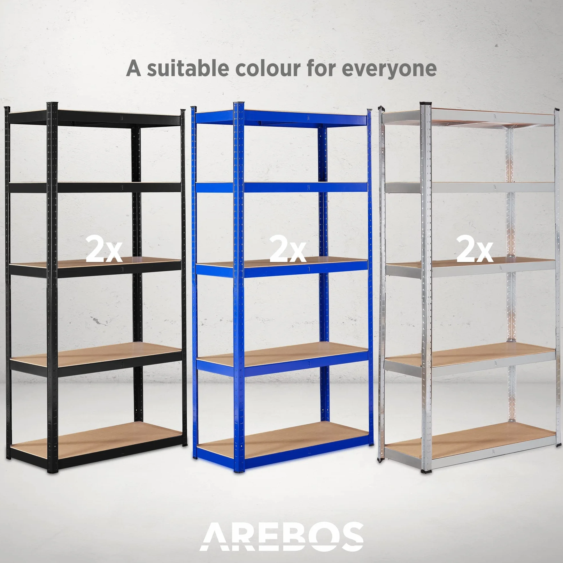 Arebos Regał do dużych obciążeń, zestaw 2 | 180x90x30cm | 0,63 mm | 5 półek | Regał warsztatowy Regał wtykowy Regał magazynowy Regał piwniczny | Niebieski