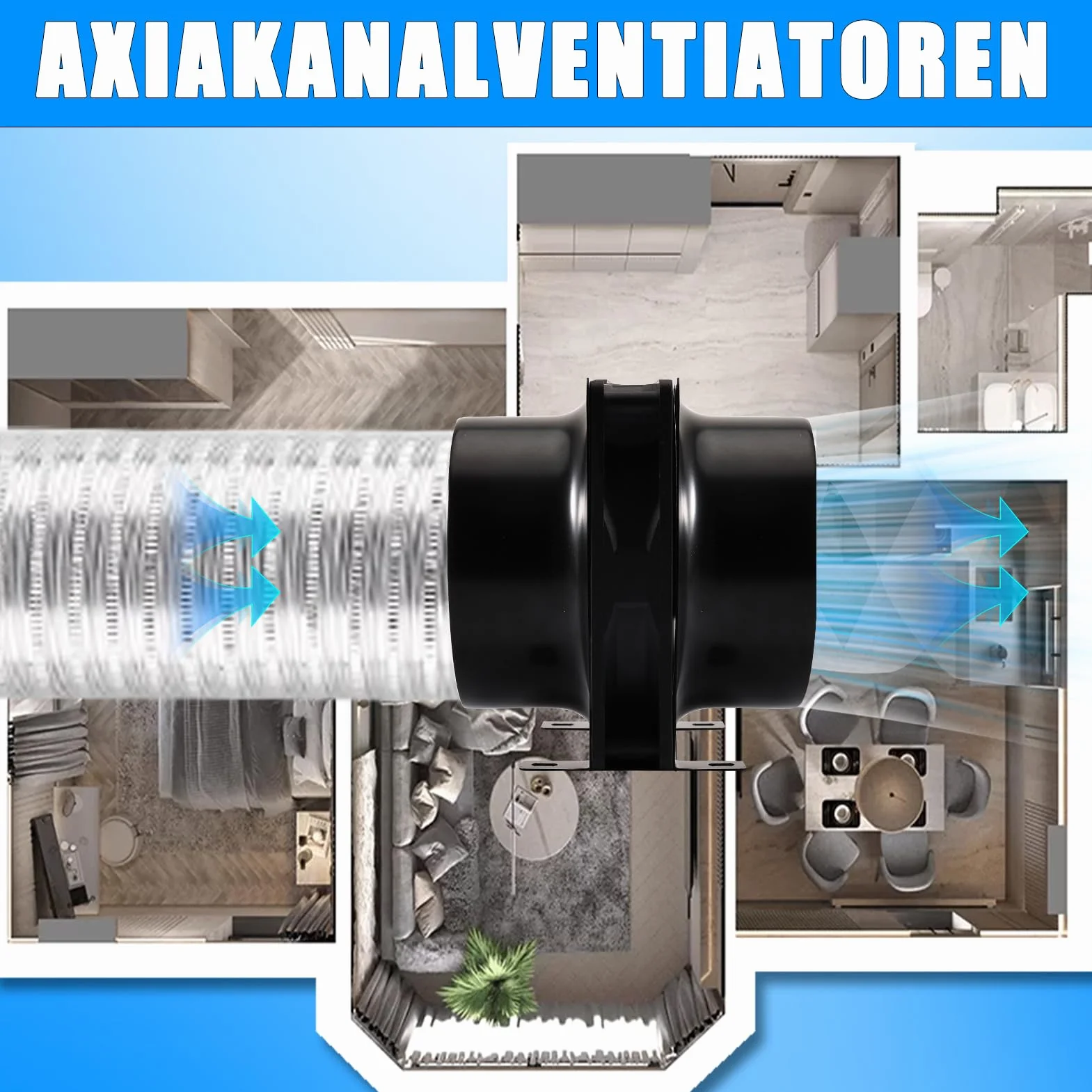Joycabin Wentylator rurowy 100 mm, z regulatorem prędkości, odporny na wysokie temperatury, cichy wentylator do kuchni, WC, szklarni, garażu, cyrkulacji powietrza