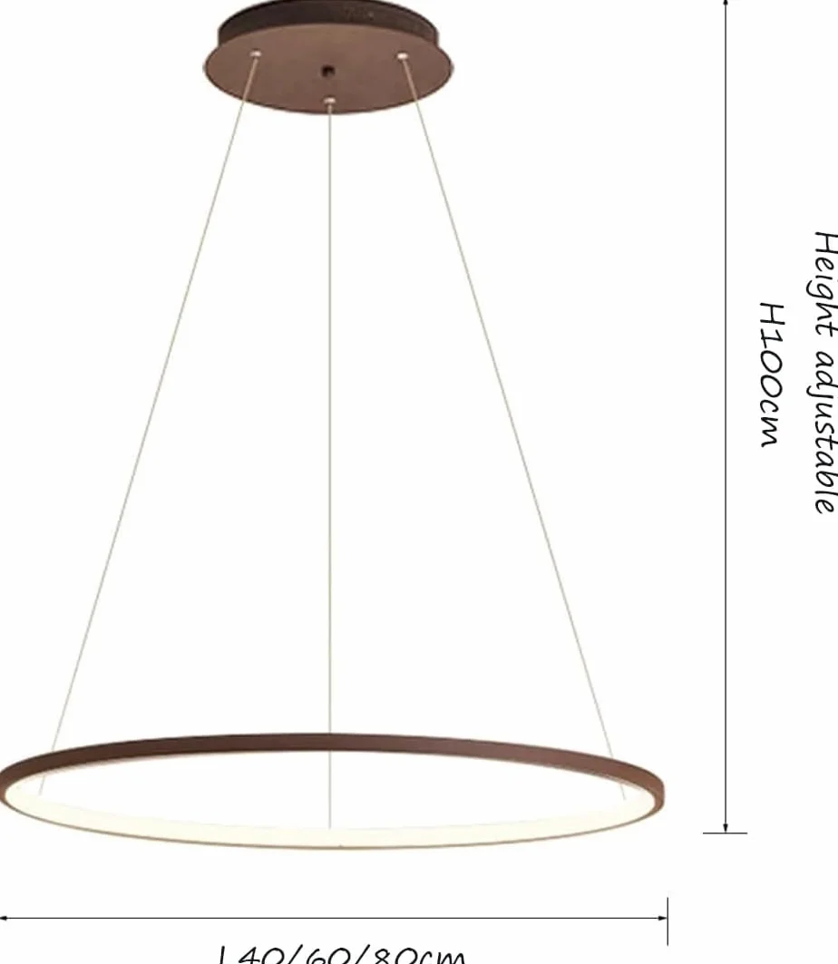 Bellastein LED Nowoczesne okrągłe oświetlenie wiszące z pilotem Lampa wisząca Regulowana wysokość Światło sufitowe Żyrandol do salonu Jadalnia Biuro (brązowy, L80cm)