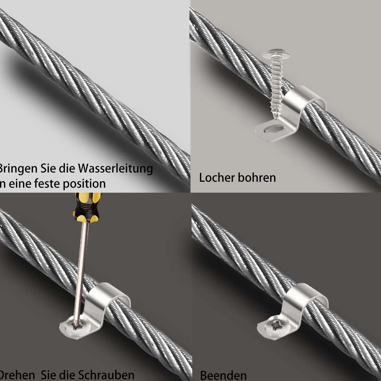 40 x metalowe obejmy kablowe, metalowe obejmy do rur, M10 V2A stal nierdzewna 304, mocowanie rury, klamra do węża, pojedynczy otwór, uchwyt rurowy, półobejma mocująca, mocowanie kabla do kabli Ø 9-10