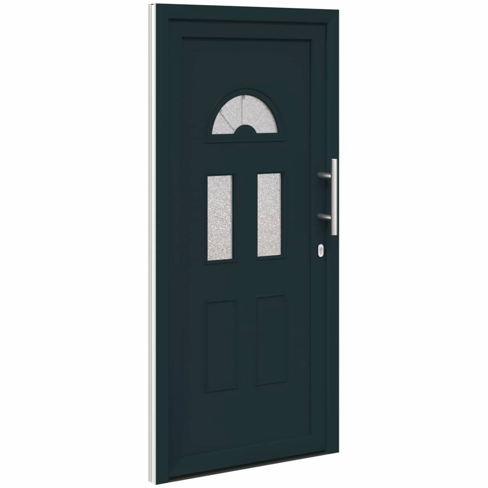 Antracytowe drzwi wejściowe PCW 110 x 210 cm z wkładkami szklanymi, drzwi wejściowe do domu, korytarza, piwnicy i renowacji, łącznie z uchwytem, zawiasami, ochroną przed warunkami
