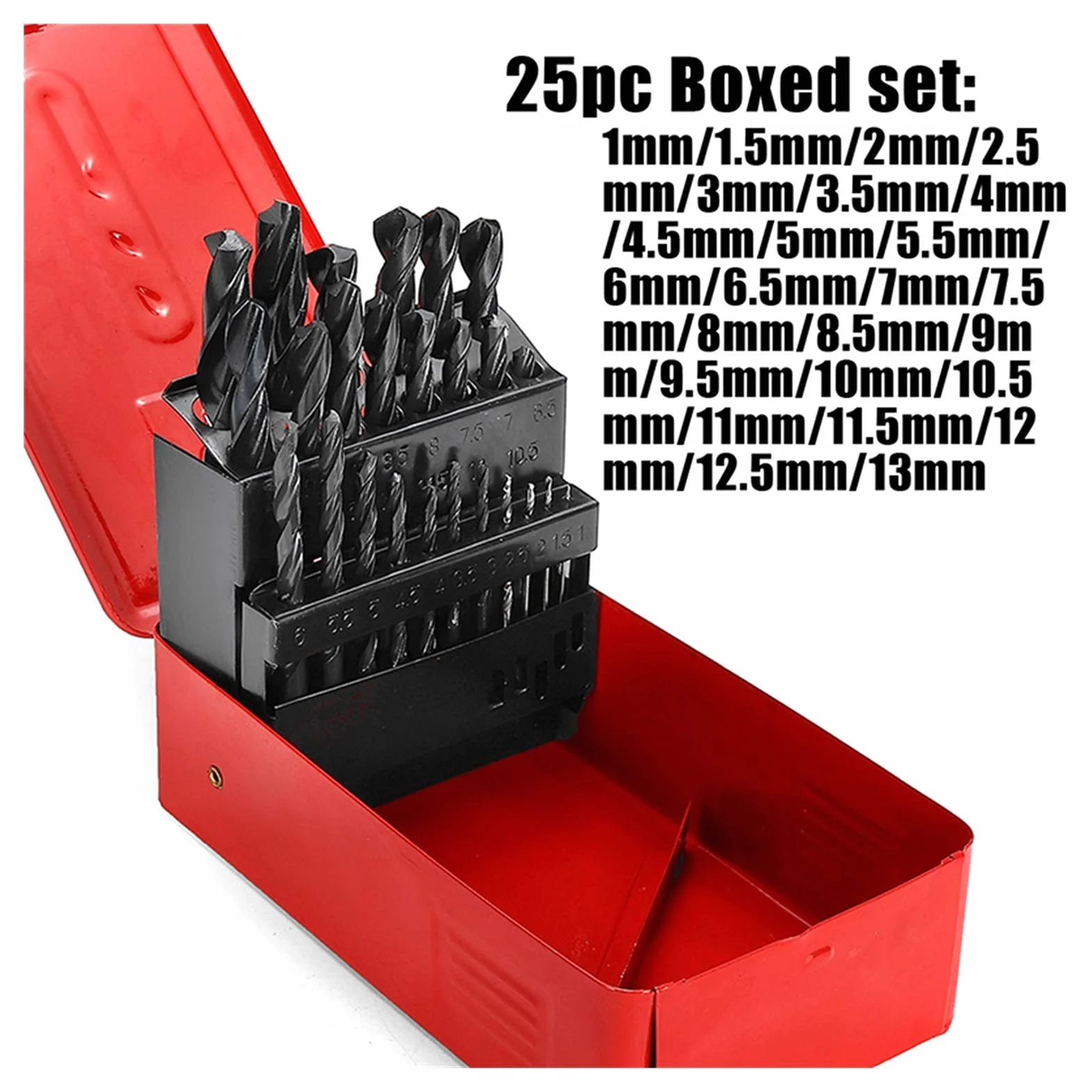 Zestawy wierteł 19/25 sztuk/zestaw 1-13 mm HSS 118 stopni Pęknięcie Wiertło kręte, z metalowym pudełkiem do przechowywania, do wiercenia w stali i żeliwie (kolor: 25 sztuk) (25 sztuk)