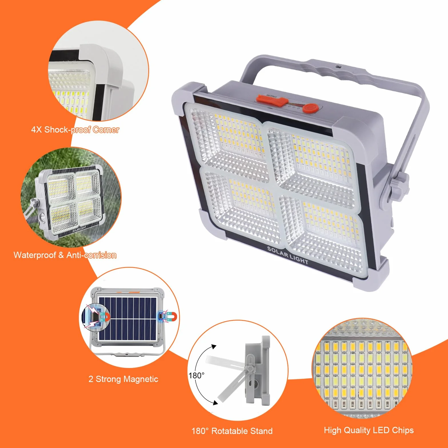 150W Solarna Lampa Robocza Reflektor LED,Fosingut Przenośna USB ładowalna Słoneczna Światło,Magnetyczny/5 Tryby/288LED/11000mAh IP66 Wodoodporne Reflektor Budowlany LED do Kempingu,Wędkowania,Awaryjne