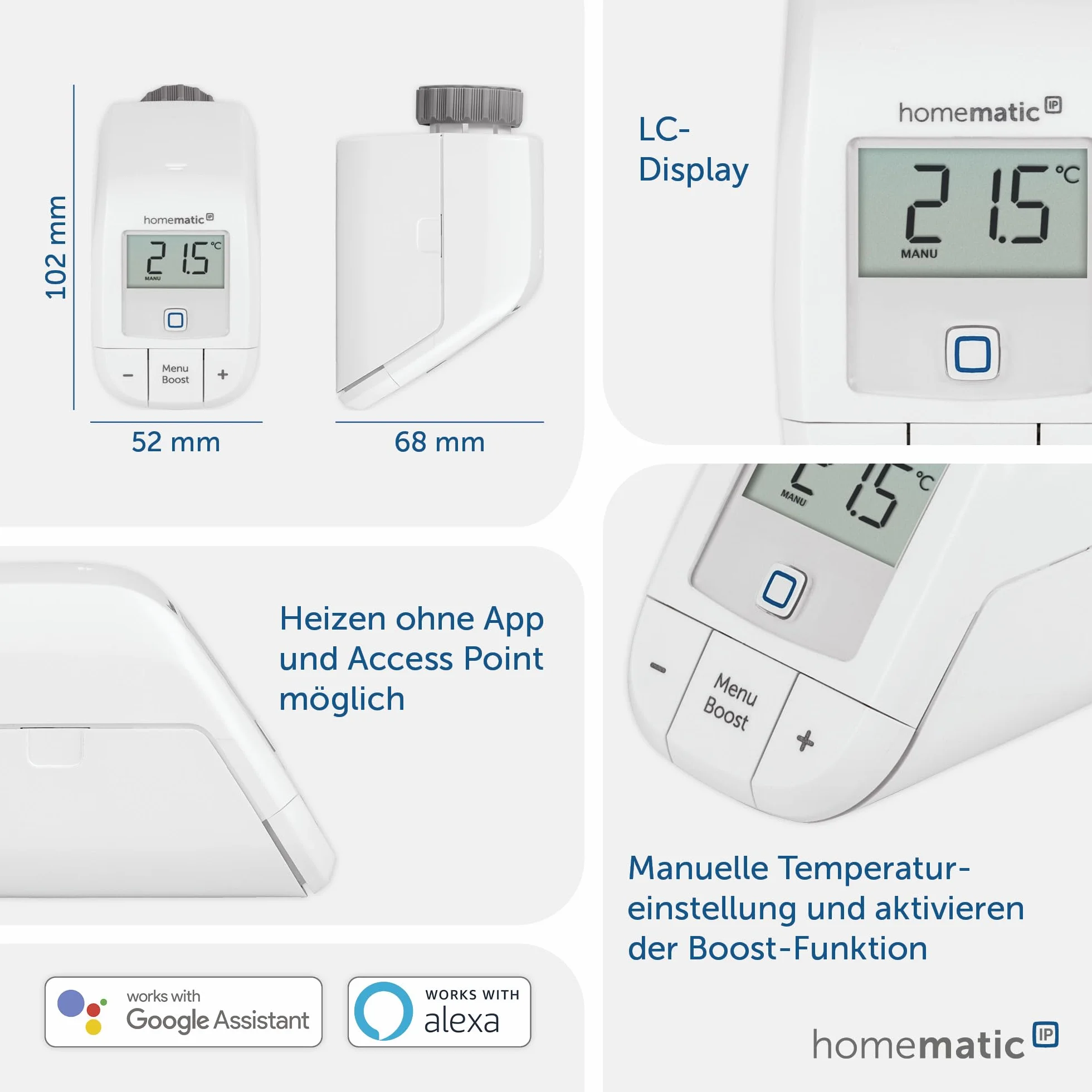 Homematic IP Termostat Inteligentny Biały 57 x 68 x 102 mm