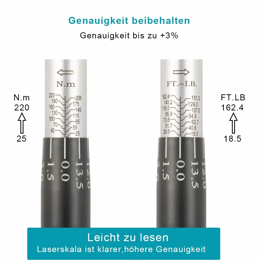 Awang Zestaw misek dynamometrycznych 1/2", 25-220 NM z adapterem, przedłużeniem i walizką, precyzyjna i łatwa w obsłudze do samochodu, motocykla