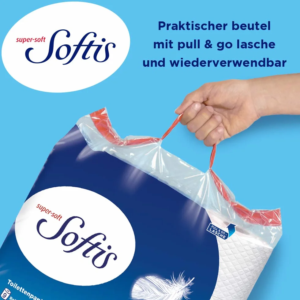 Softis 4-warstwowy papier toaletowy, opakowanie 45 rolek (5 x 9 pojedynczych opakowań), 100 arkuszy na rolkę, jedyny w swoim rodzaju system miękkich komór | opakowanie nadające się do recyklingu | papier z certyfikatem FSC