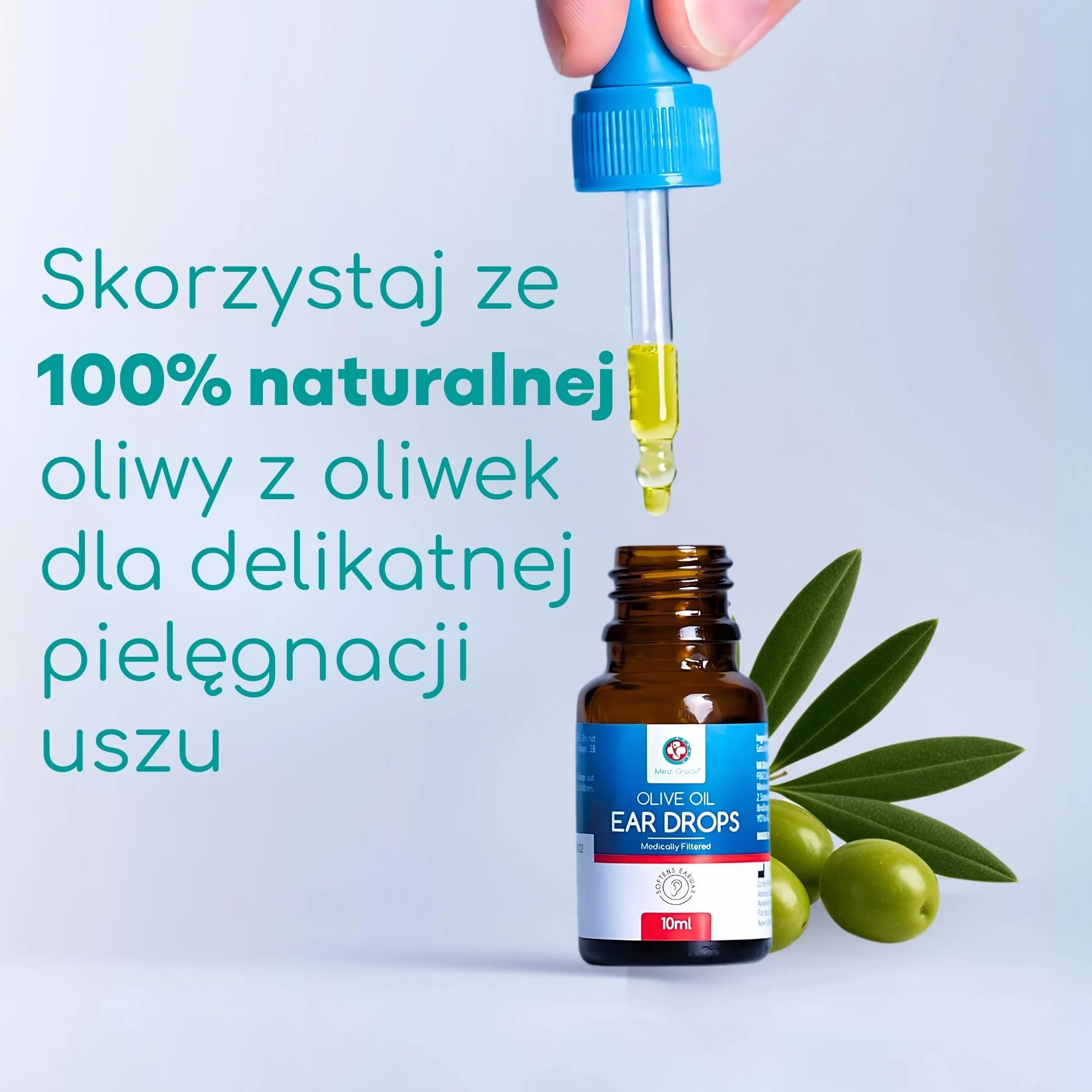 Krople do Uszu do Usuwania Woskowiny 100% Czysta Oliwa z Oliwek 10 ml