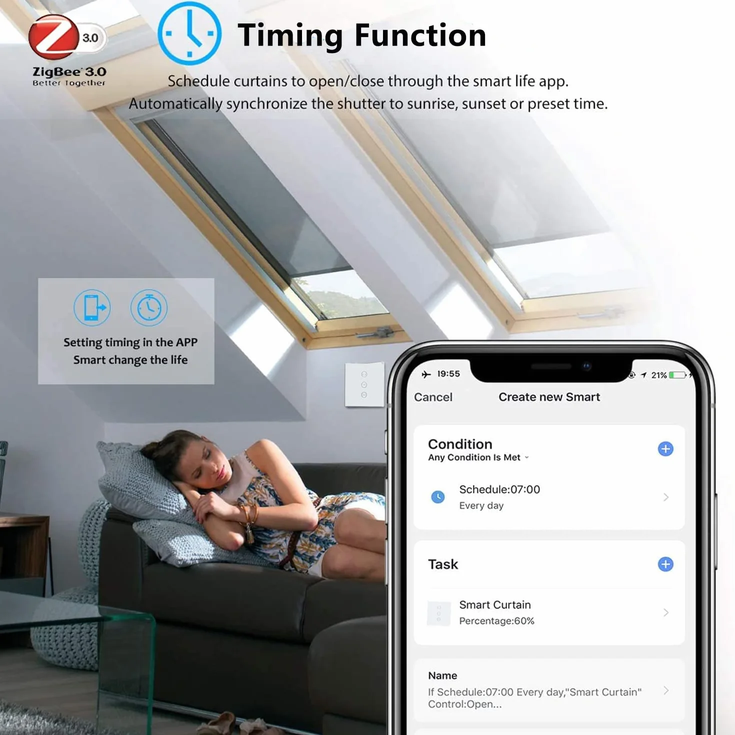 UseeLink Smart ZigBee przełącznik rolety, kompatybilny z aplikacją Smart Life/Tuya, współpracuje z Alexa i Google Home, inteligentny przełącznik żaluzji z panelem dotykowym, biały (wymagany