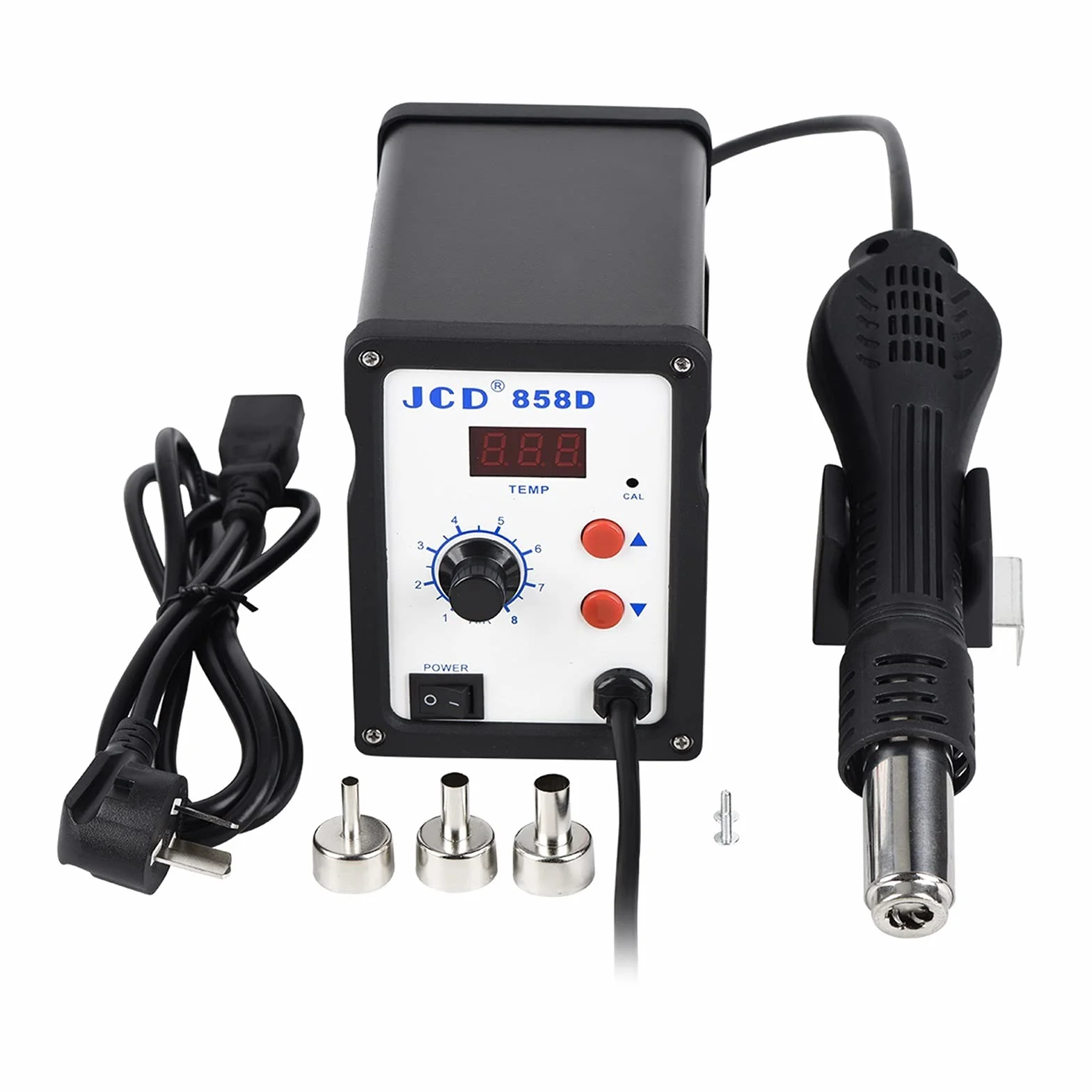 Stacja Lutownicza JCD. Stacja lutownicza Hot Air 858D 11 0 V 220 700W LED Digital Heat Lutownia do spawania SMD. Lutownica(Blauw)