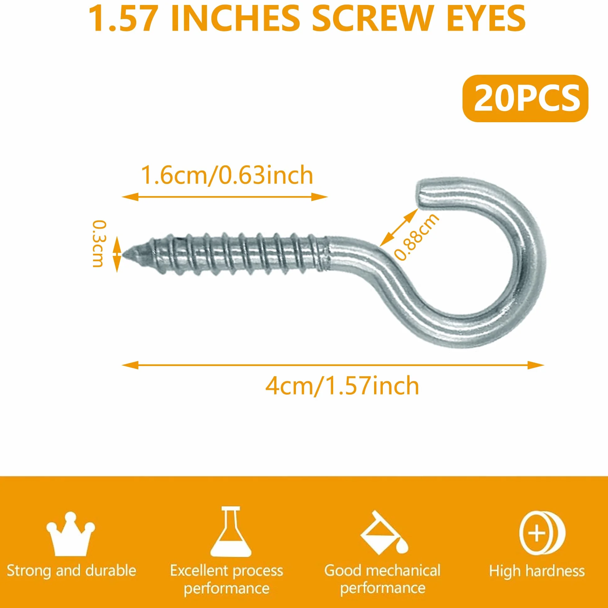 20 sztuk małych śrub do wieszaków ze stali nierdzewnej, haki do śrubowania 3x40mm, wieszaki sufitowe, śruby z gwintowanymi hakami, śruby do wkręcania na zewnątrz, gwintowane haki M3, haki