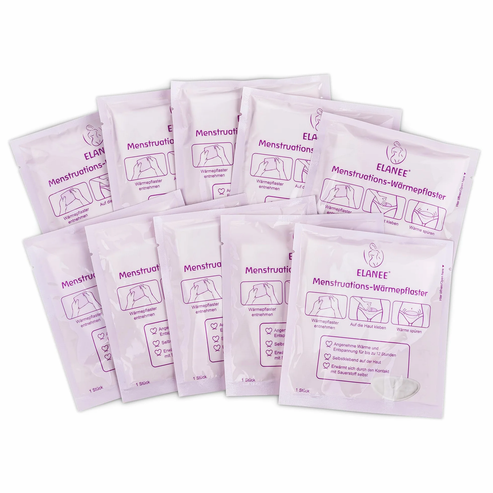 ELANEE Plastry rozgrzewające menstruacyjne [10 sztuk], 12 godzin kojącego ciepła i relaksu w okresie, nagrzewa się w wyniku kontaktu z tlenem, przyjazne dla skóry (734-V1)