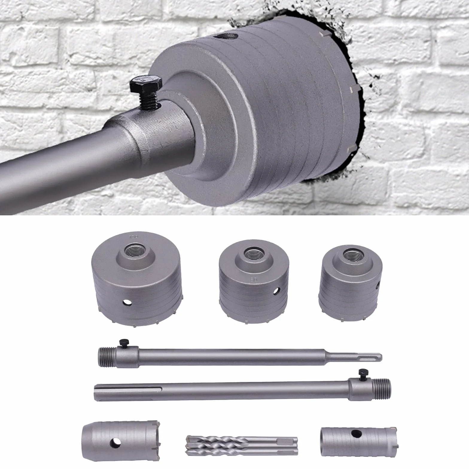 Otwornica | zestaw otwornic | koronka wiertnicza 68 mm | 5 rozmiarów (30-100 mm) | trzpień SDS Plus/Max | do betonu i cegły | w zestawie walizka na narzędzia