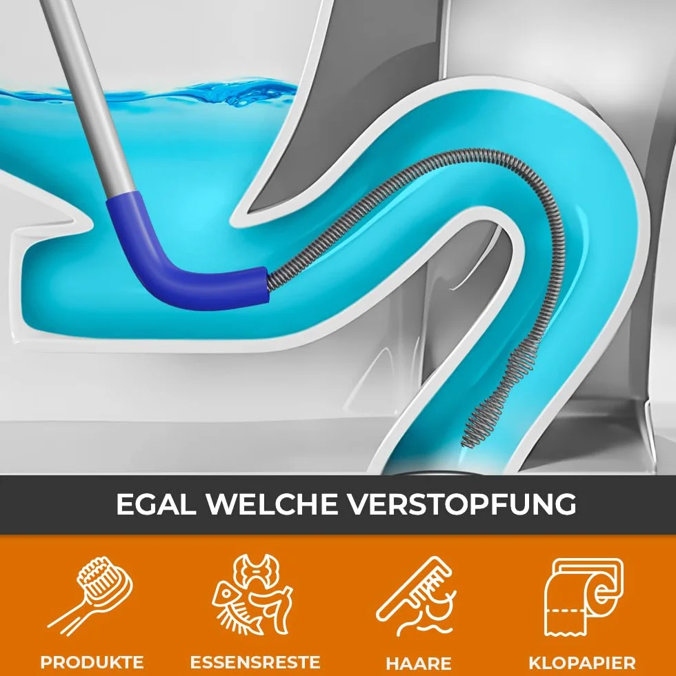 Meisterfaktur Spirala do czyszczenia rur do toalet [1,8 m] – spirala do ciężkich zatorów WC – dzięki silikonowej ochronie bez uszkodzeń – bezpieczne usuwanie zapchania toalet