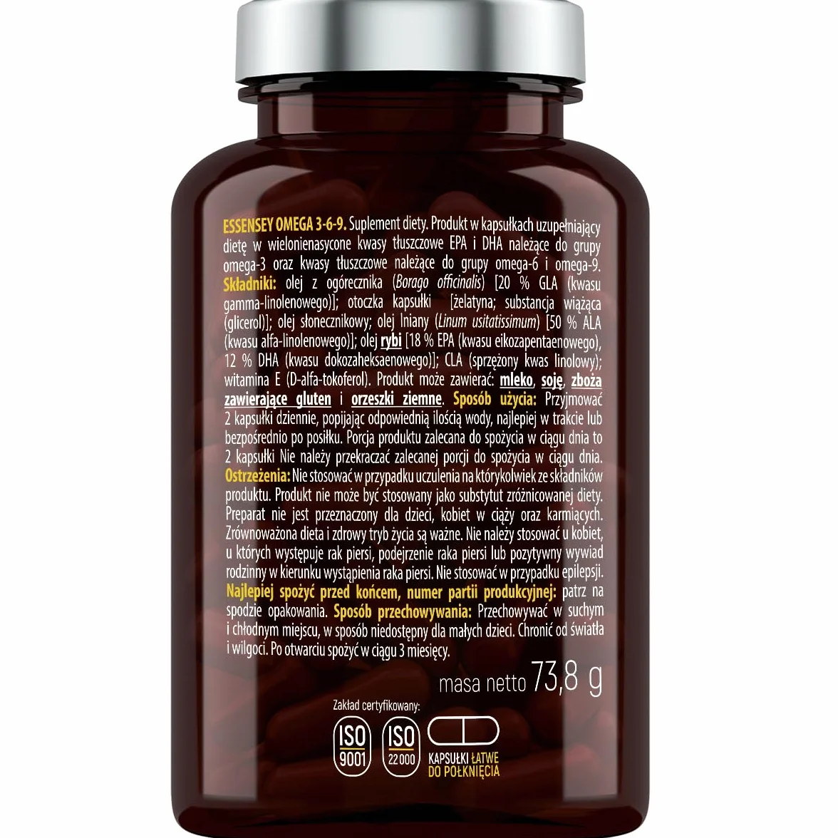 ESSENSEY - OMEGA 3-6-9 I 90 kapsułek I Kwasy tłuszczowe omega-3, -6 i -9 I Witamina E o działaniu antyoksydacyjnym¹ I EPA i DHA I Olej rybny