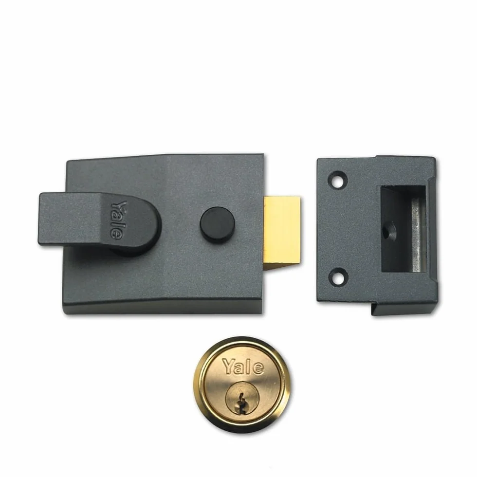 Yale B-89-DMG-PB-60 Deadlock zatrzask nocny, 60 mm zestaw, ciemne metaliczne wykończenie/mosiężny cylinder, wysoki poziom bezpieczeństwa, z automatycznym imadlock