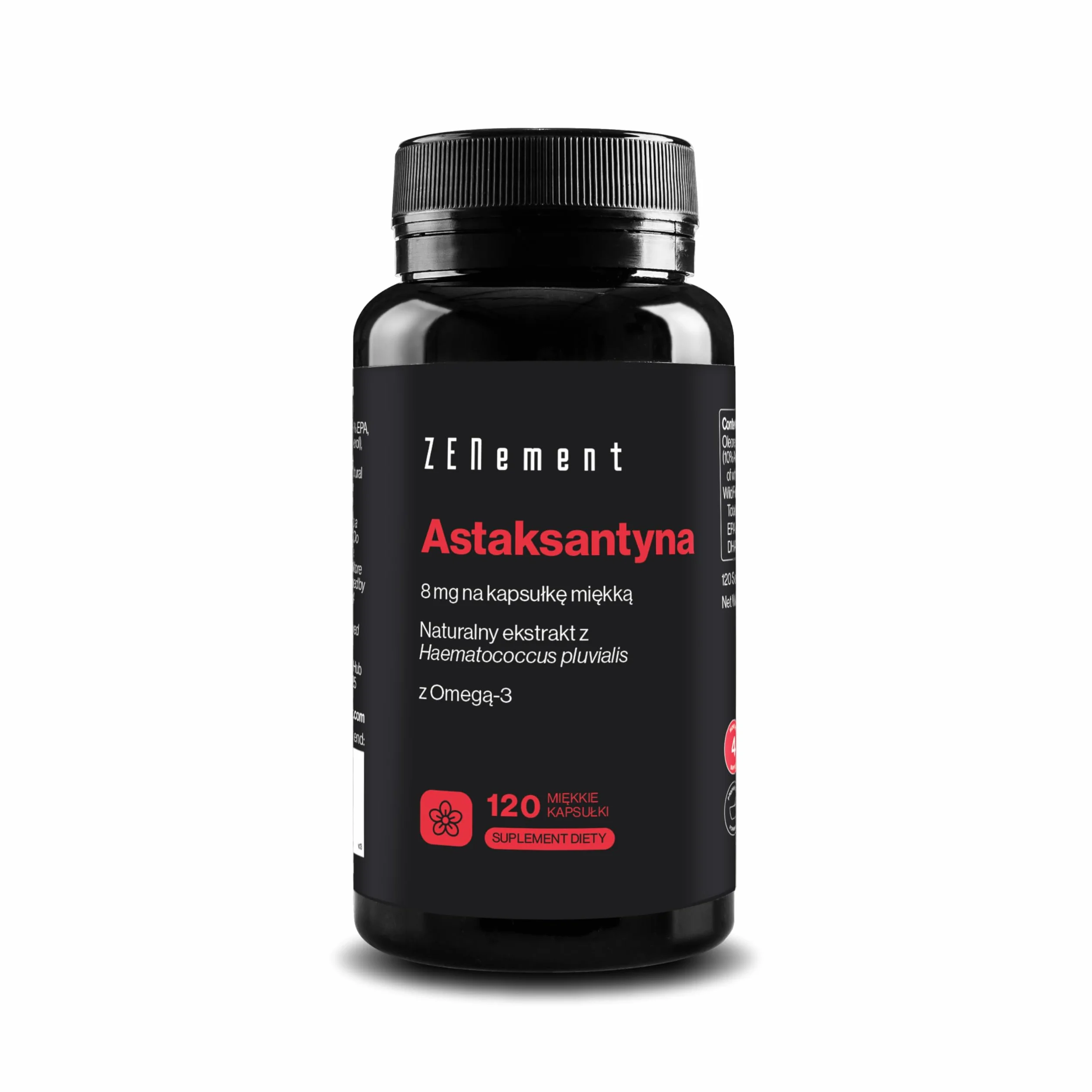 Czysta Naturalna Astaksantyna 8 mg z Haematococcus pluvialis – z Omega-3 dla Lepszego Wchłaniania – 10% Czystej Astaksantyny – 120 Miękkich Kapsułek – Zenement