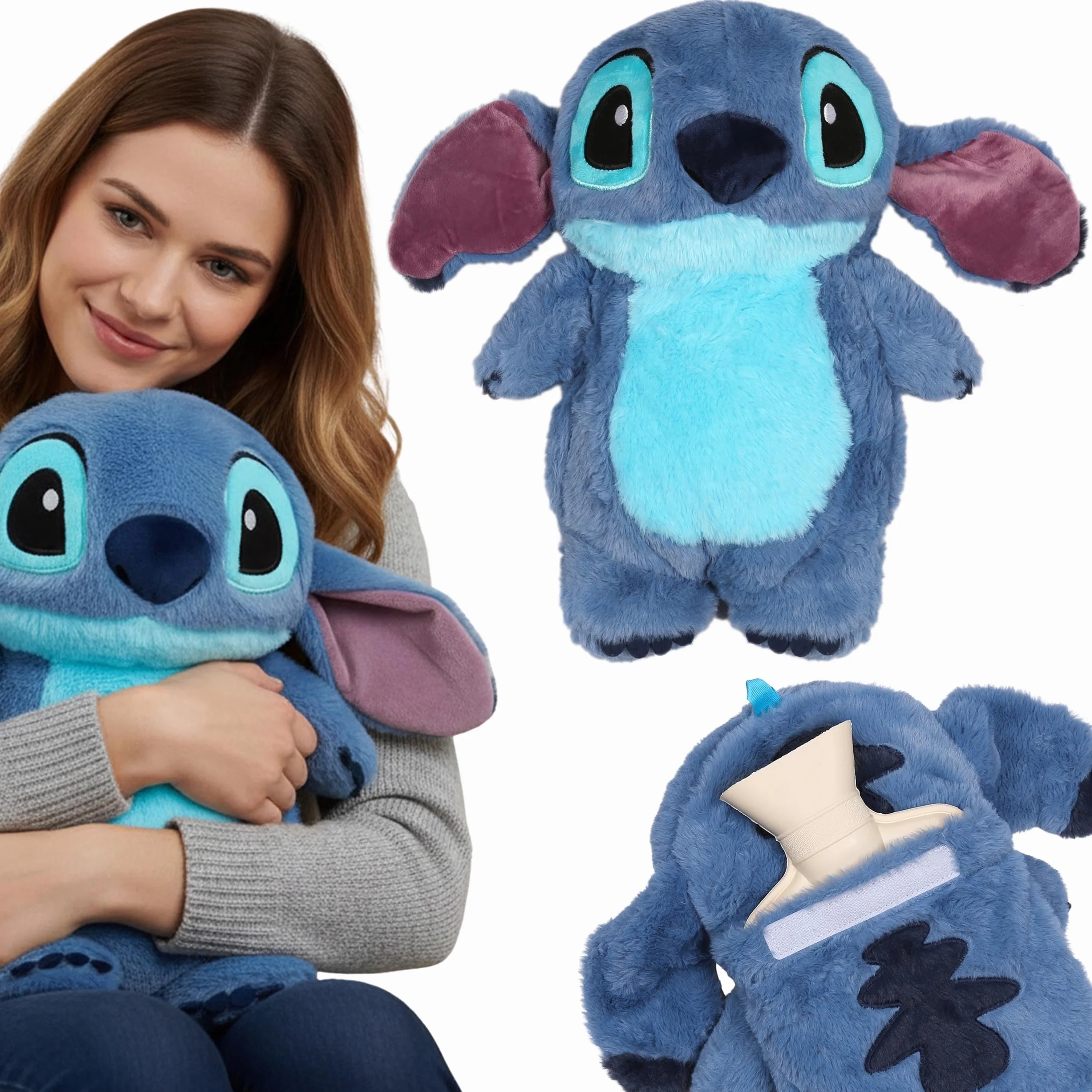 DISNEY Stitch Gumowy termofor z MIĘKKĄ poszewką, DUŻY ogrzewacz w pokrowcu NA WODĘ, Maskotka 750 ml (Stitch)