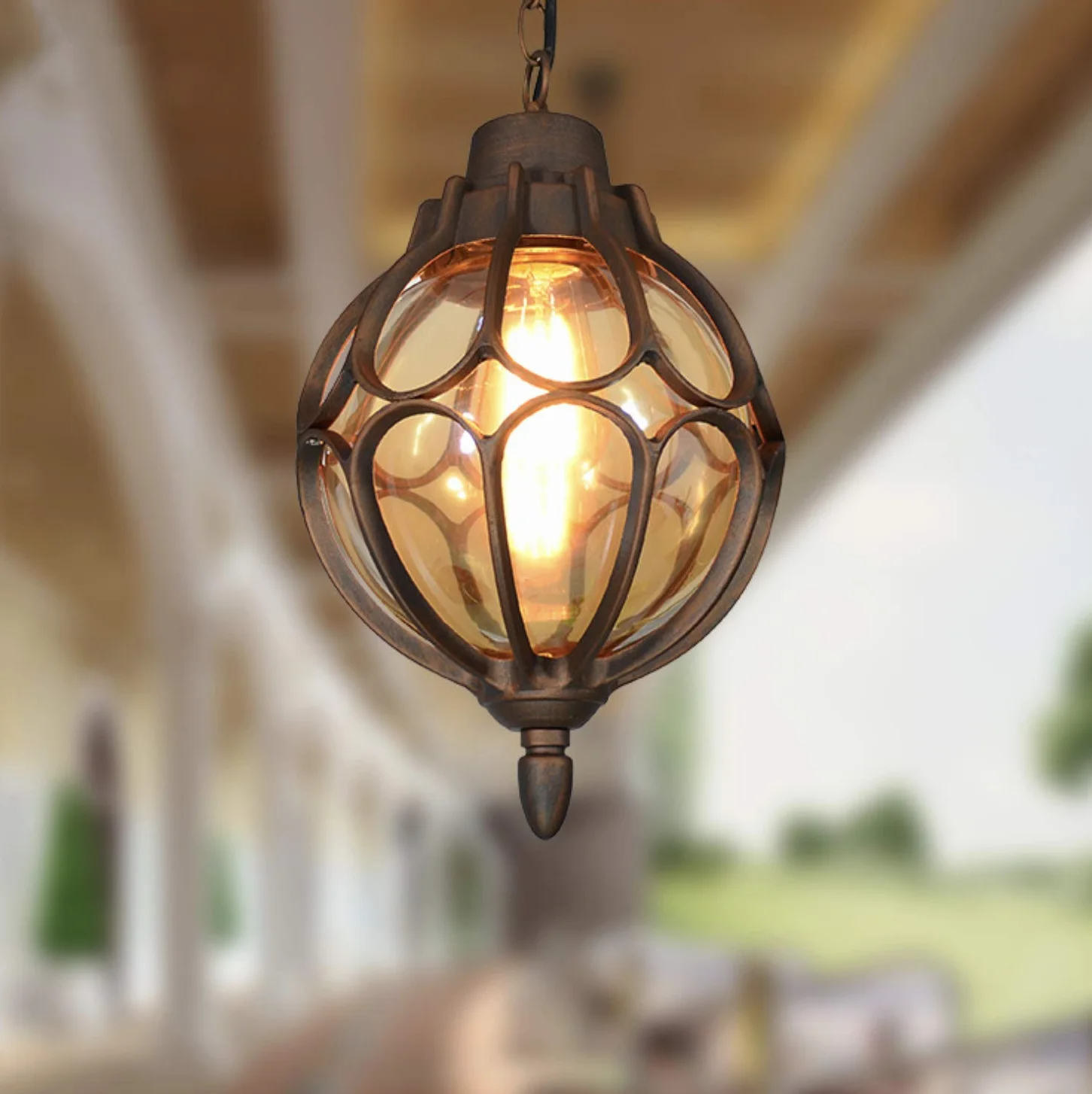 LIUNAIN Vintage lampa wisząca na zewnątrz, wodoszczelna lampa sufitowa, przemysłowa, aluminium, szkło, żyrandol wiszący, oświetlenie na werandę, korytarz, wille, podwórko, do wnętrz, E27