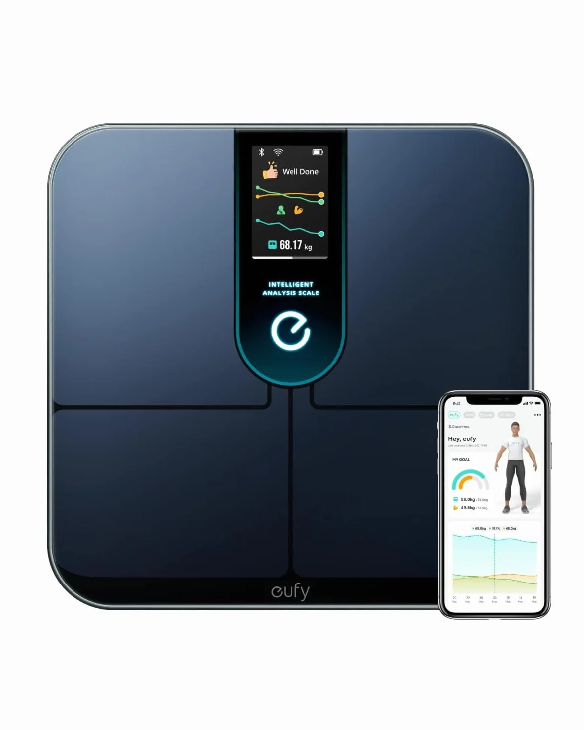 Inteligentna waga P3 Wifi Fittrack firmy eufy, inteligentna analiza, waga Bluetooth, wsparcie emotikonami, waga cyfrowa z 16 pomiarami, z tętnem, trybem wirtualnego ciała 3D, BMI, multitrybami