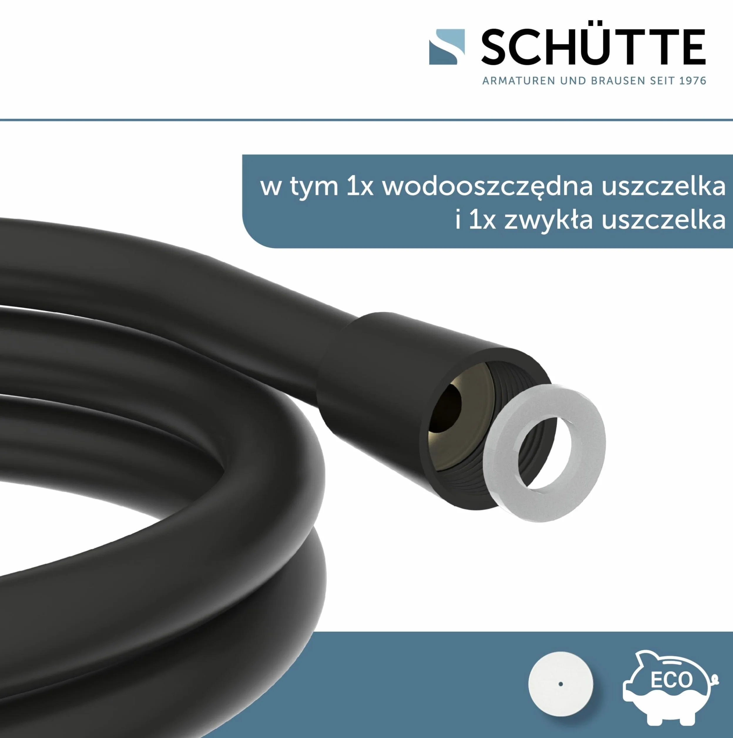 SCHÜTTE Wąż prysznicowy 1,5 m | wąż prysznicowy z zabezpieczeniem przed przekręceniem prysznic o długości 150 cm z tworzywa sztucznego | wąż prysznicowy z uniwersalnym przyłączem | czarny