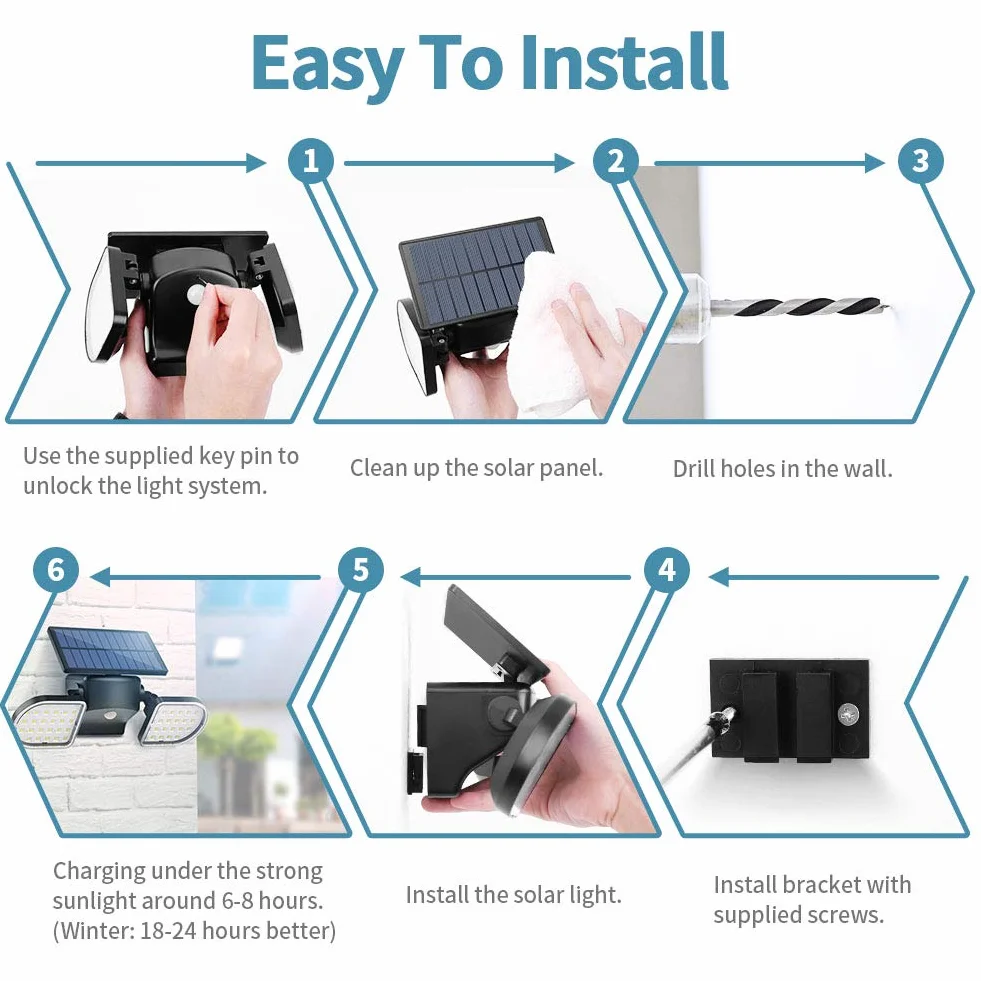 OUSFOT Lampy solarne na zewnątrz 56 LED solarne światła powodziowe czujnik ruchu podwójny panel światło bezpieczeństwa 360° regulowany reflektor ścienny IP65 wodoodporny do ogrodu garażu podjazdu drzwi wejściowych