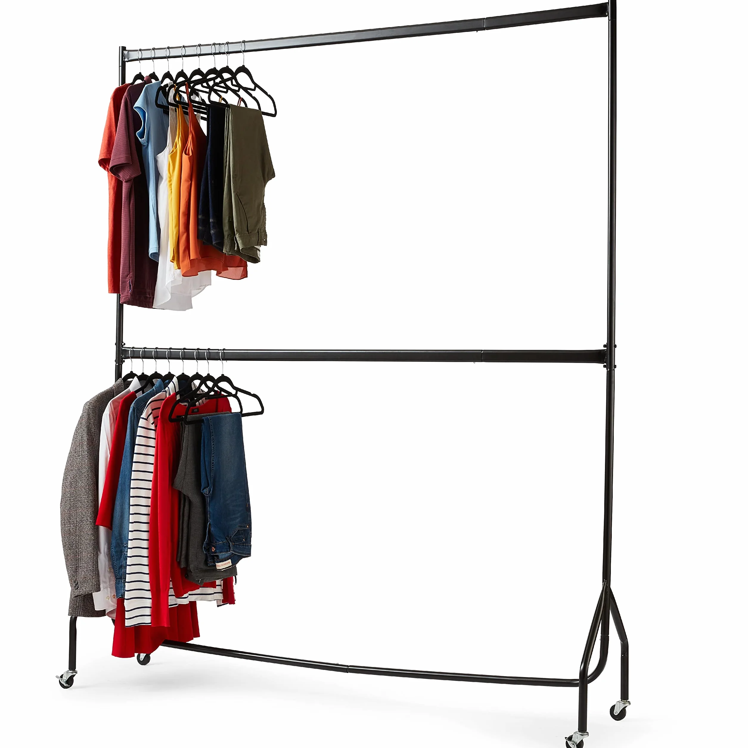 Wytrzymały drążek na ubrania dwupoziomowy wysokość 192 cm x 152 cm długości w kolorze czarnym - metal