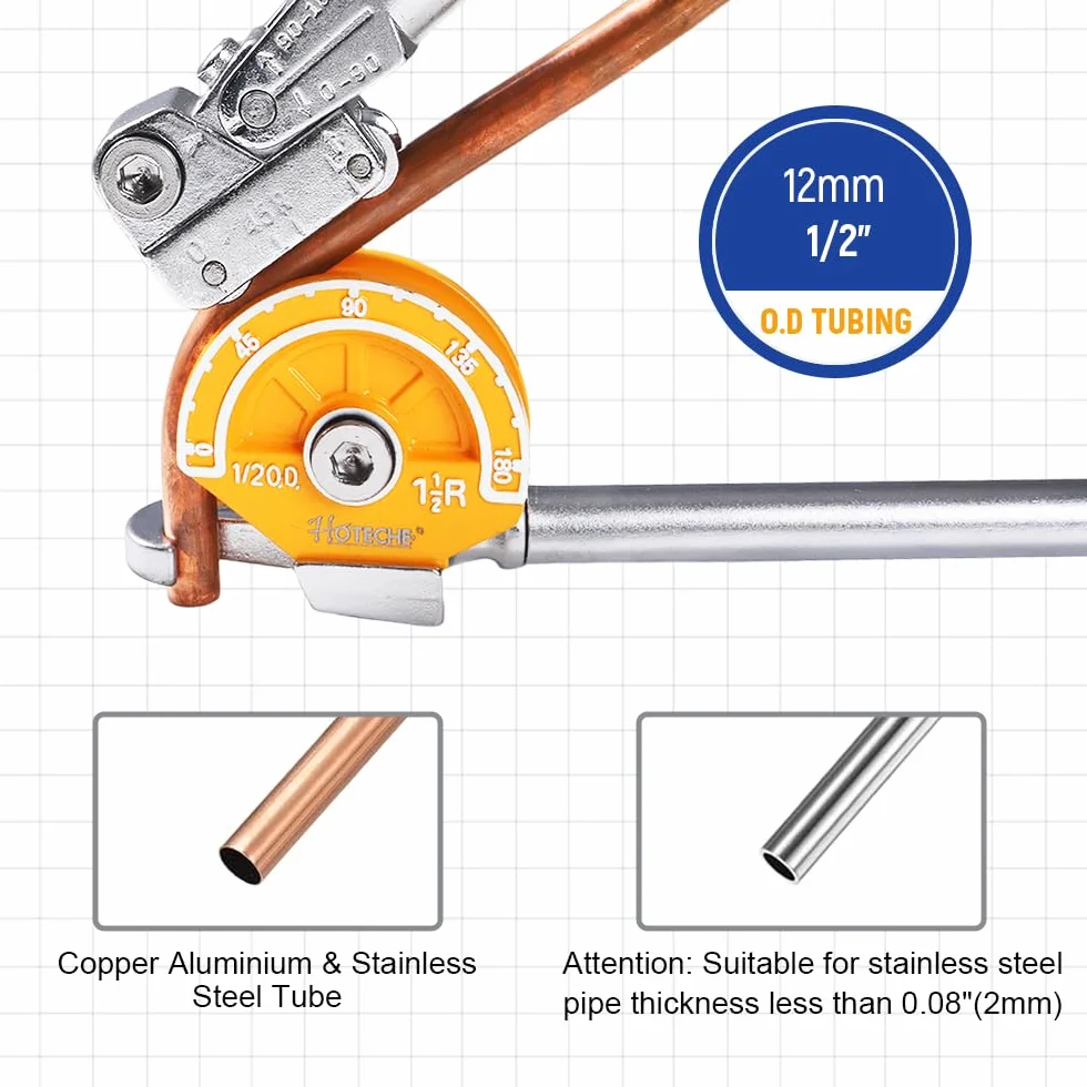 Hoteche Giętarka do rur aluminiowych, kąt zgięcia 0°-180°, do rur do 12 mm (miedź/stal nierdzewna/aluminium)