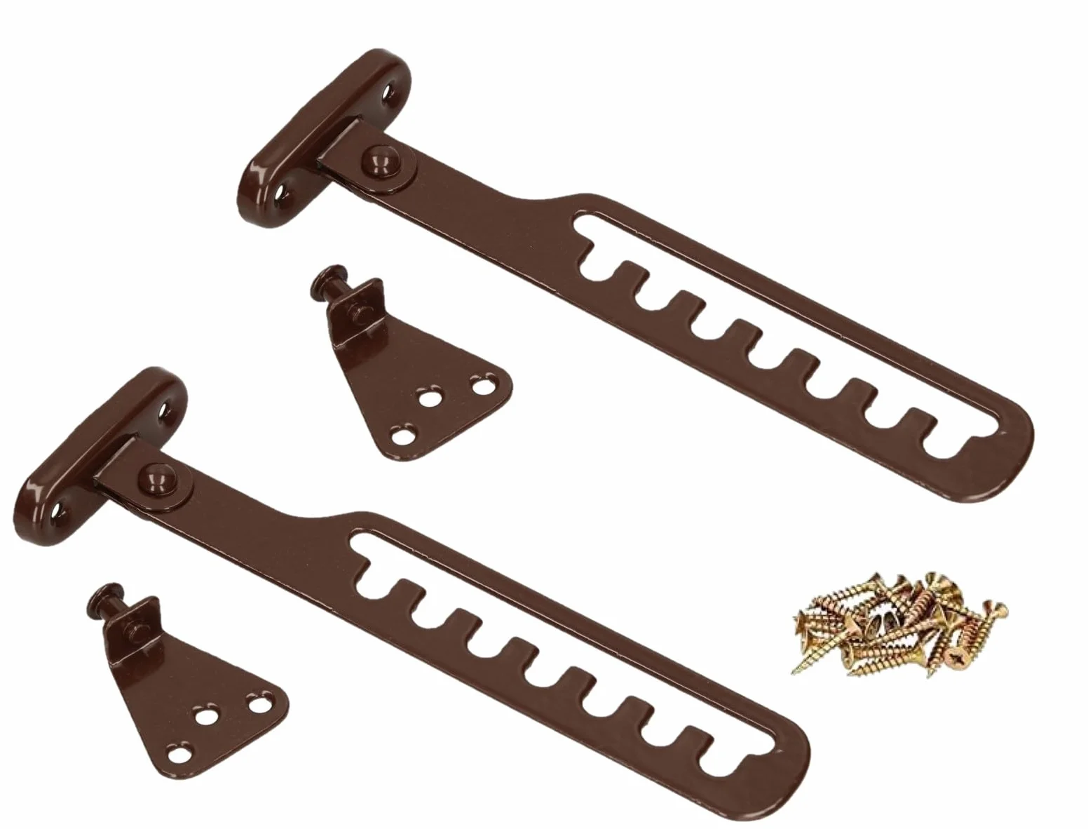 KOTARBAU® Zestaw 2 regulatorów przechyłu do okien, ochrona przed zatrzaśnięciem, rygiel okienny do regulacji otworu okiennego, stoper okienny, nożyce uchylne, kolor brązowy