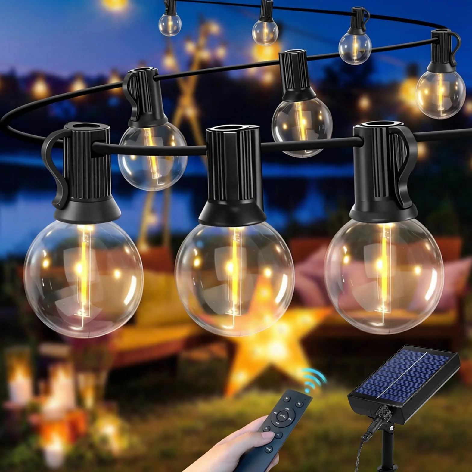 Sprifityy Łańcuch świetlny LED solarny 16 m G40 IP44 ściemniany do ogrodu