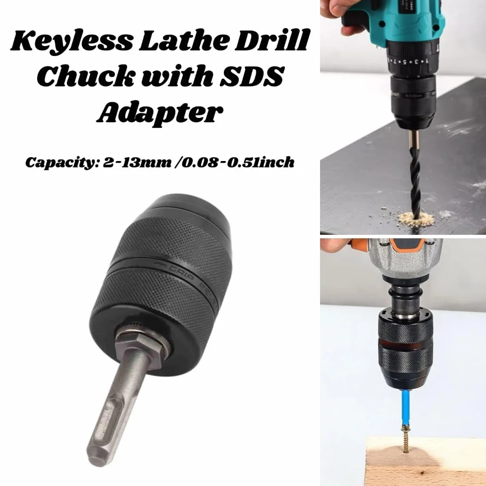 Adapter uchwytu wiertarkowego SDS, Hilitand bezkluczykowy uchwyt do tokarki i wiertarki, bezkluczykowy adapter uchwytu wiertarkowego, 2mm-13mm mocny konwerter narzędziowy z adapterem trzpieniowym SDS