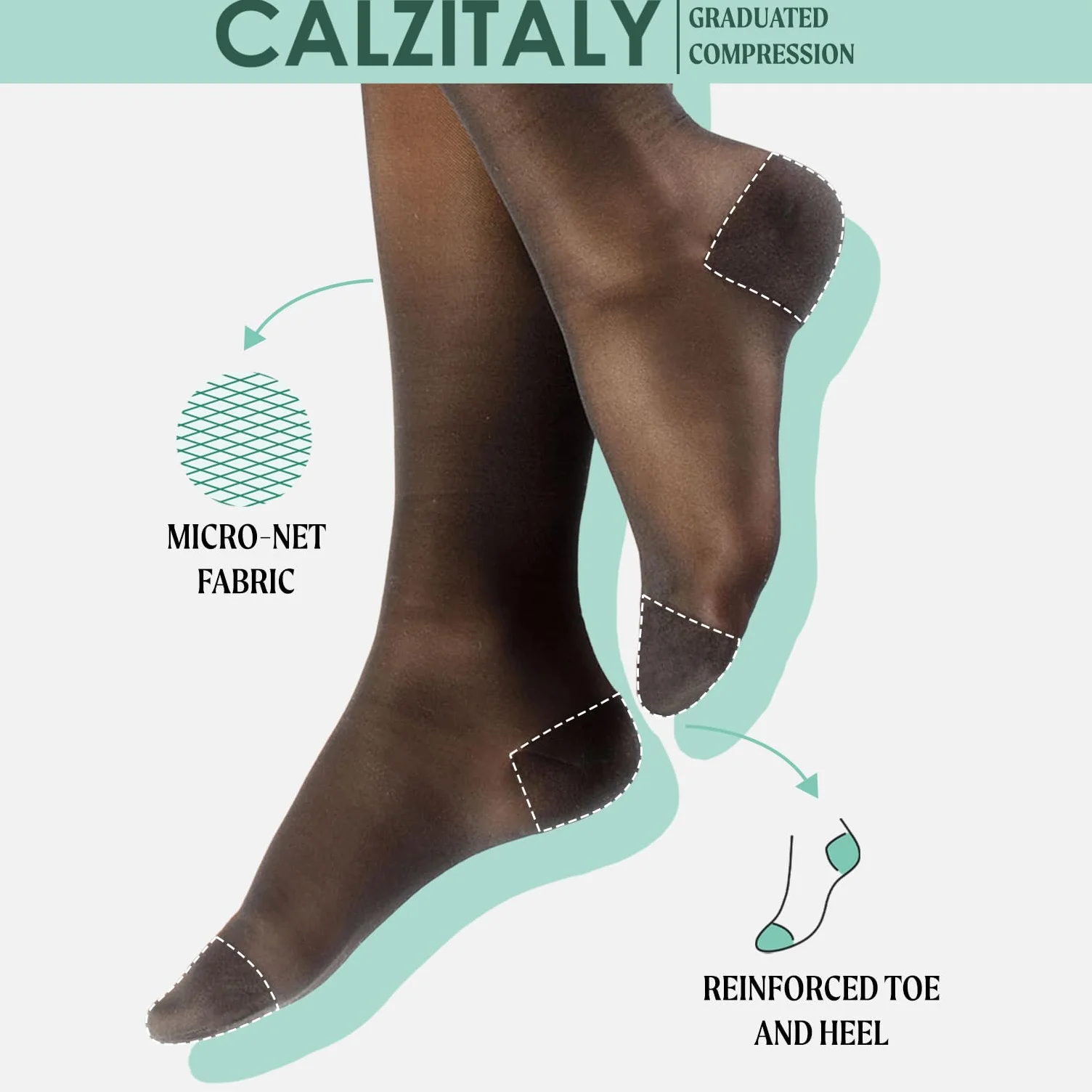 CALZITALY Damskie rajstopy medyczne | 10-14 Mmhg stopniowane rajstopy kompresyjne | 70 Den | czarne, skóra | wyprodukowano we Włoszech |, Czarny, XXL