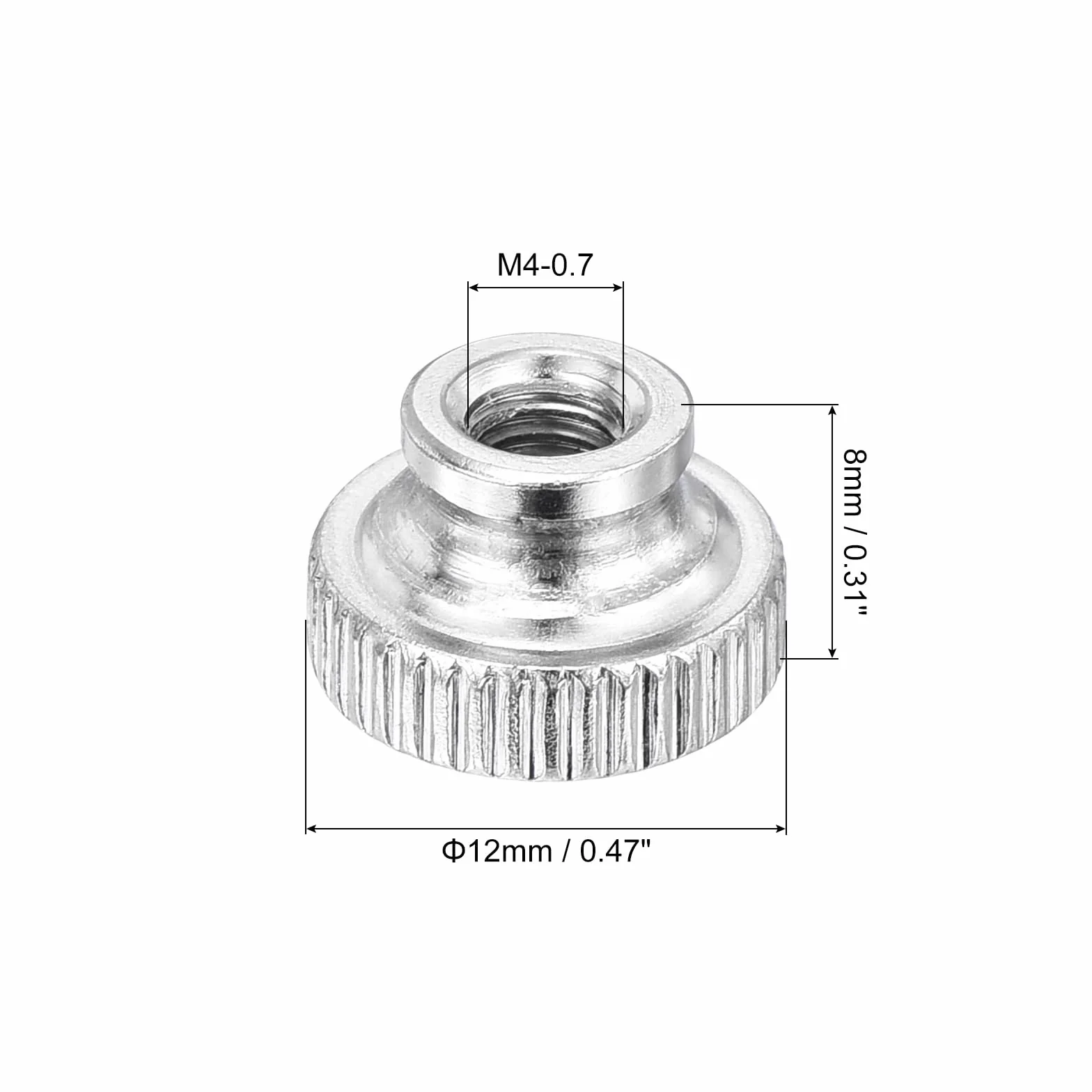 QUARKZMAN Nakrętki radełkowane, 30 sztuk, M4 x 12 x 8 mm, ze stali węglowej, nakrętki radełkowane, regulowane, okrągłe nakrętki uchwytowe, nakrętki mocujące do części drukarki 3D, srebrne