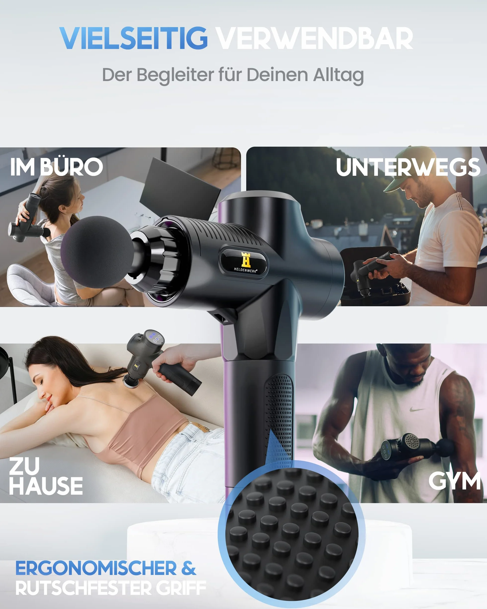 HELDENWERK Pistolet do masażu 7 głowic 30 prędkości USB-C głowica grzewcza