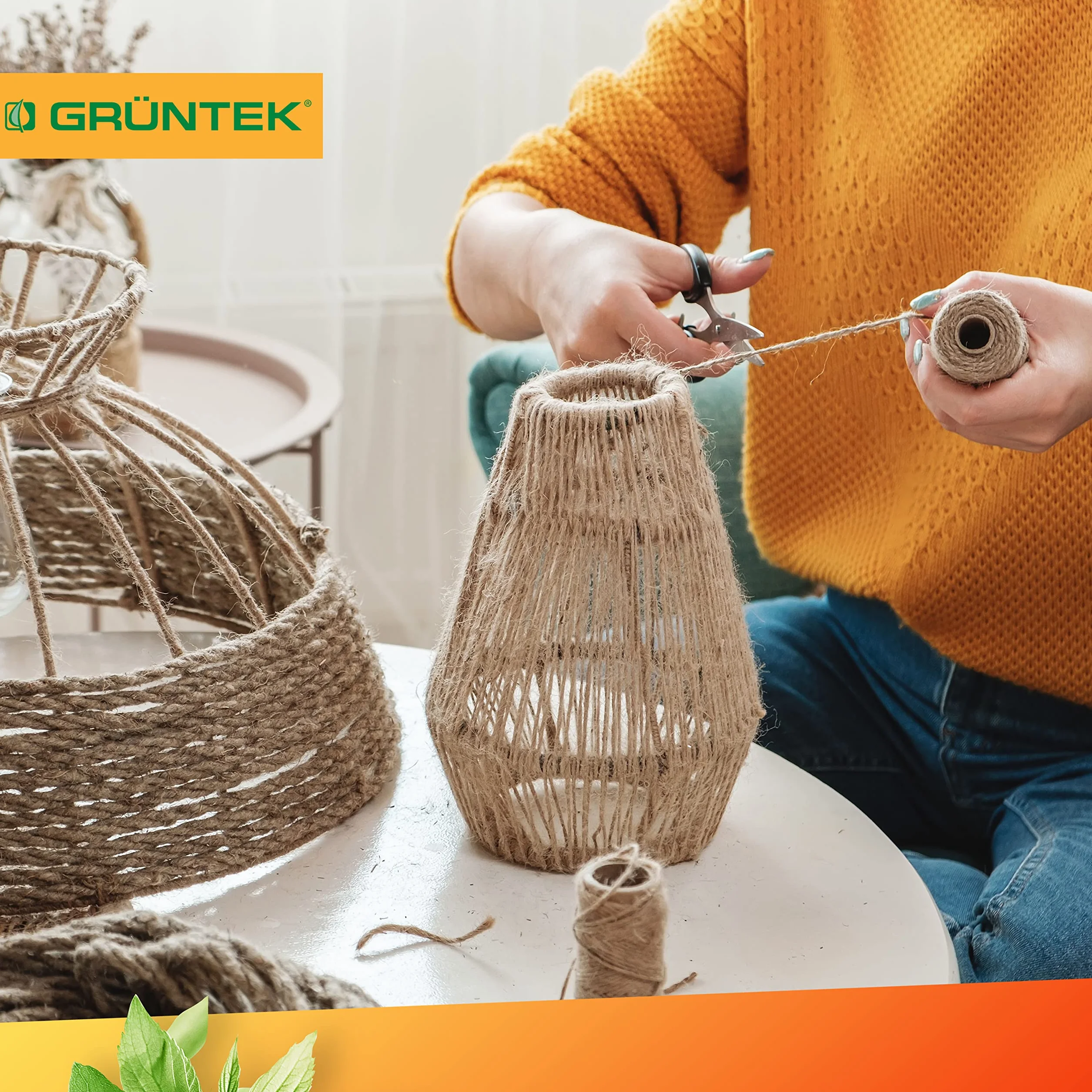 GRÜNTEK sznurek żytni do ogrodu 6 mm grubości, sznurek do wiązania, sznurek ogrodowy, sznurek do majsterkowania w rolce z 60 m, 100% naturalny żytni sznurek w kolorze naturalnym, do pakowania