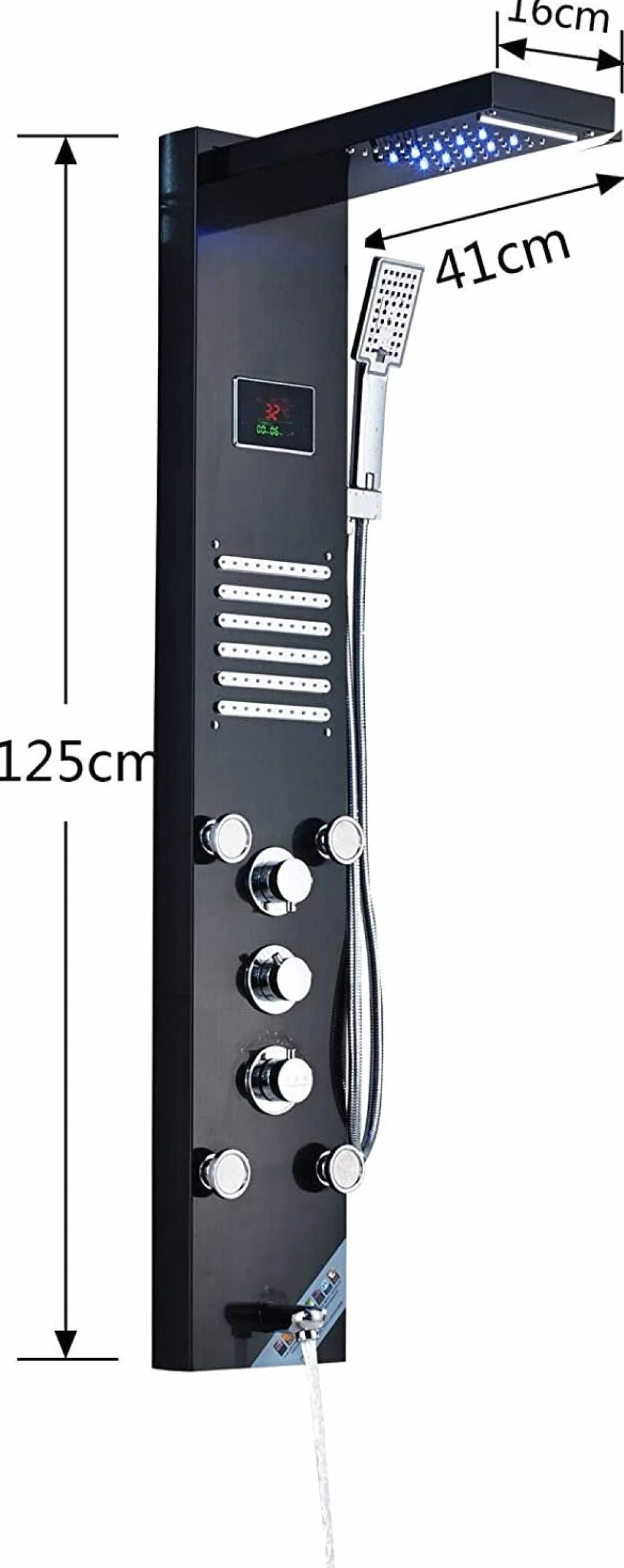 Czarny system prysznicowy bateria prysznicowa z wyświetlaczem temperatury wody LED zestaw prysznicowy z wodospadem głowica prysznicowa prysznic ręczny i dysza do masażu ciała do łazienki