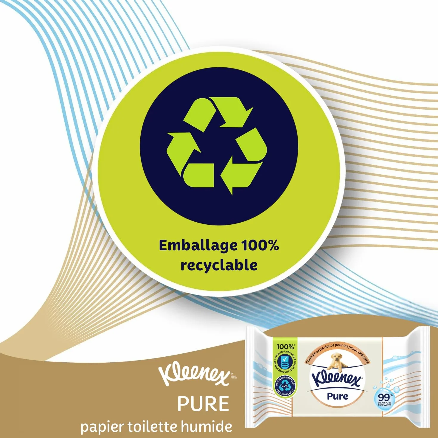 KLEENEX Czysty - Mokry papier toaletowy (12 opakowań po 38 arkuszy), podwójna grubość, jednorazowy w toalecie, bez plastiku, bez zapachu, bez alkoholu, opakowanie nadające się do recyklingu