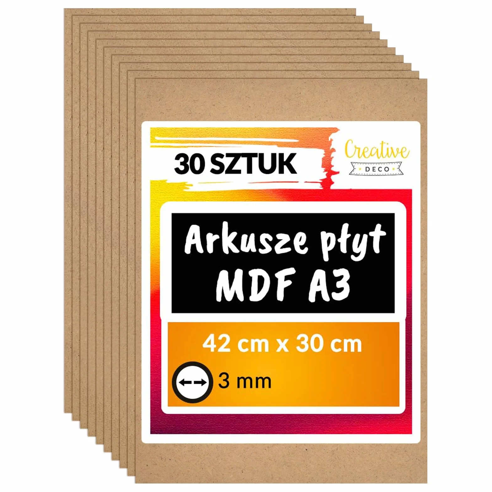 Creative Deco 30 x A3 Płyta MDF | 420 x 300 x 3 mm | Płyty MDF do Majsterkowania i Prac Manualnych | Idealne do Pirografii, Cięcia Laserem, Modelarstwa, Frezowania, Ploter CNC, Wyrzynarka
