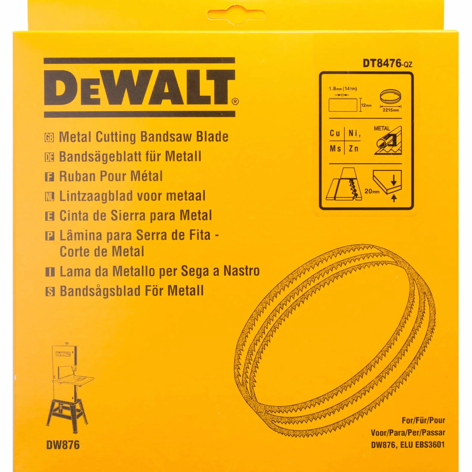 DEWALT Brzeszczoty do piły taśmowej do DW 876 (długość: 2215 mm, szerokość: 12 mm, grubość: 0,6 mm, podział zębów: 1,8 mm) DT8476