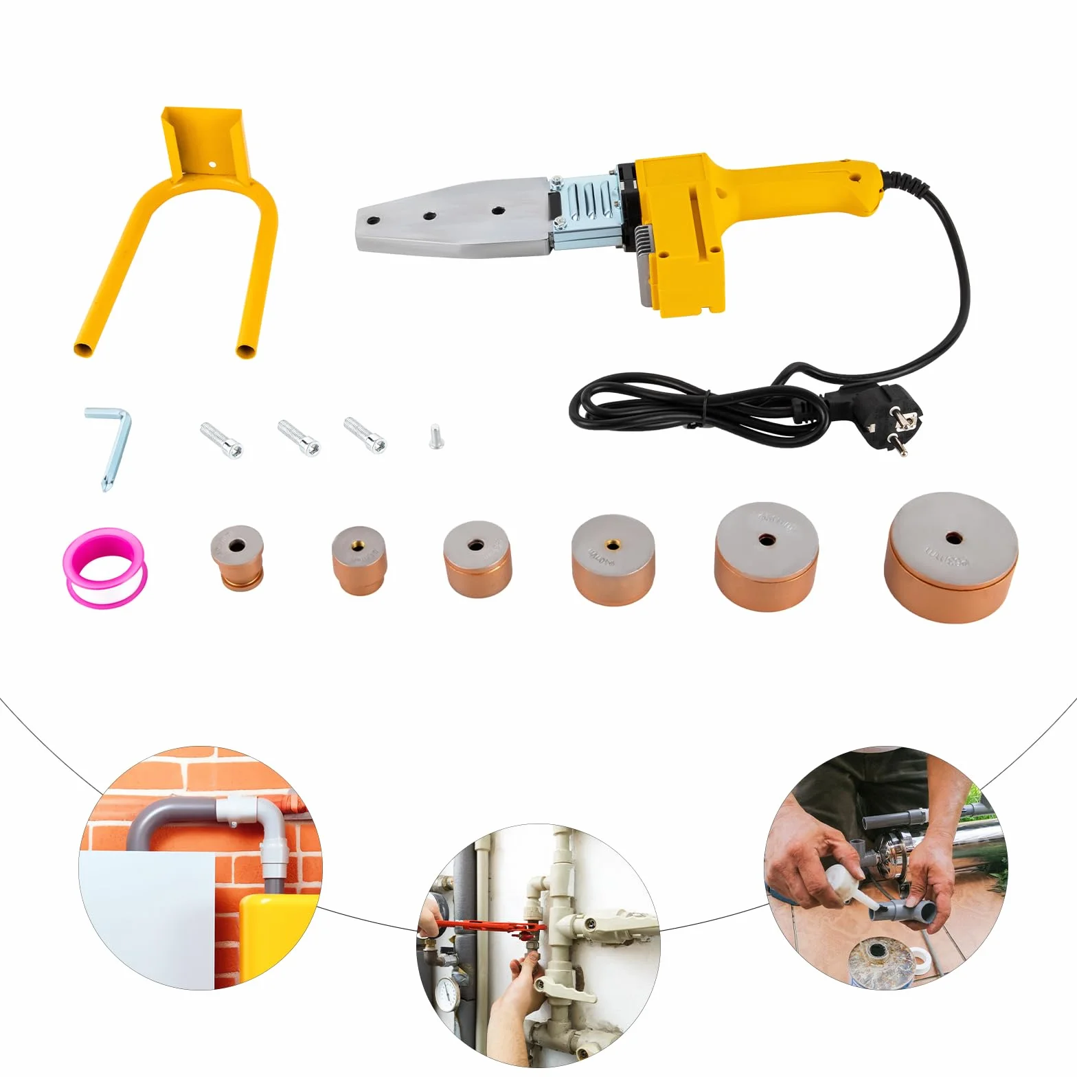 Spawarka do rur 1000 W, elektryczne narzędzie do spawania do spawania PPR, PE, PP, HDPE, PCW, gospodarstwa domowego, warsztatu, na placu budowy, głowice tnące 20-63 mm