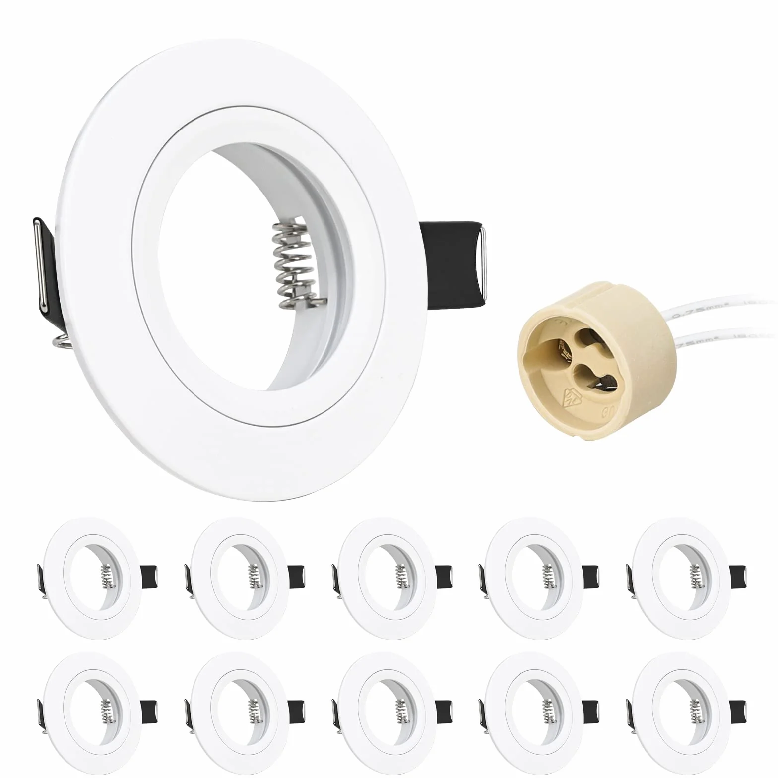 Reflektor wpuszczany GU10 biały aluminium okrągły płaski otwór montażowy ø65mm