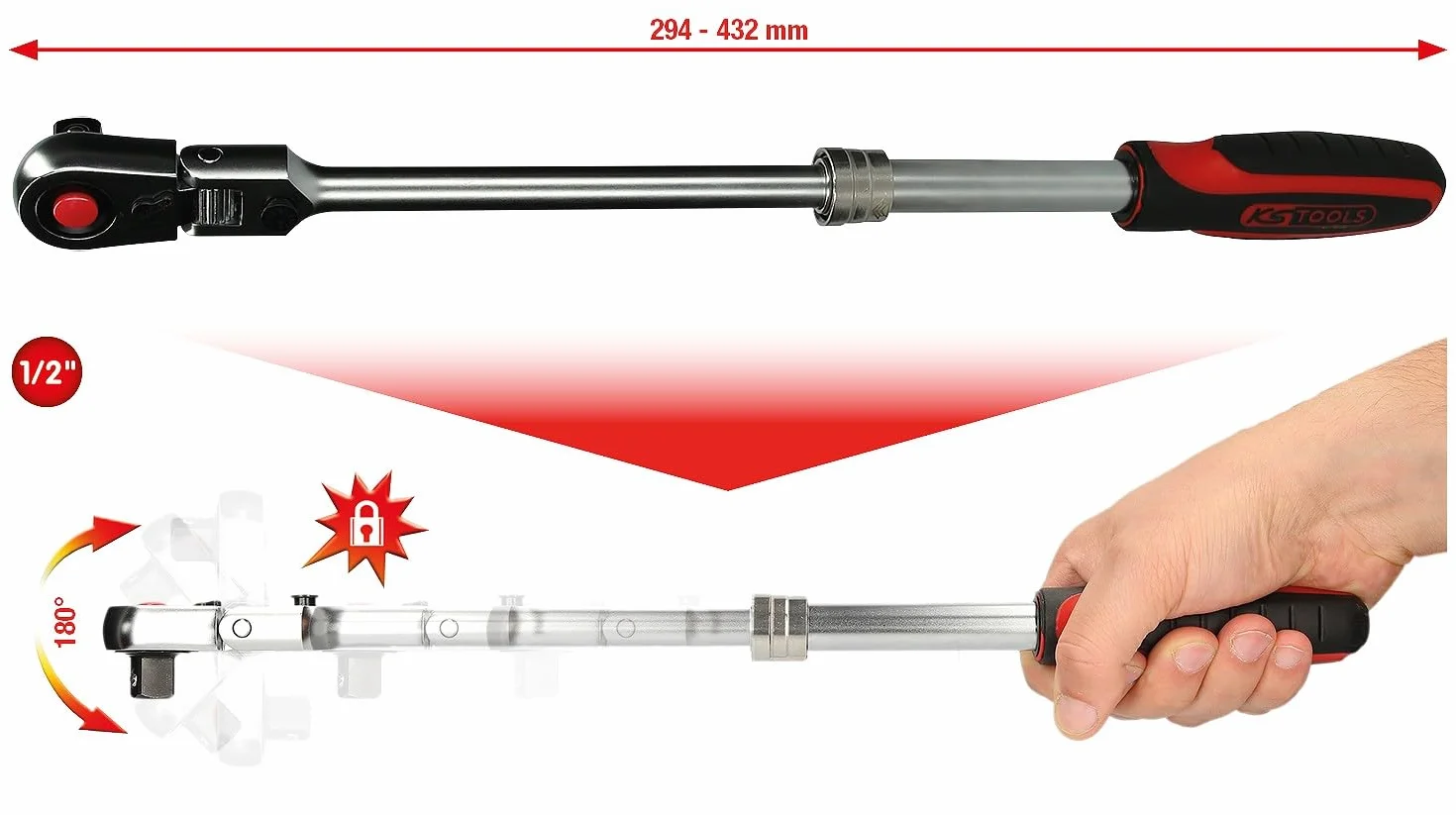 KS Tools 914.1220 CHROMEplusTeleskopowe pokretlo przelaczalne 72 zab, 1/2"