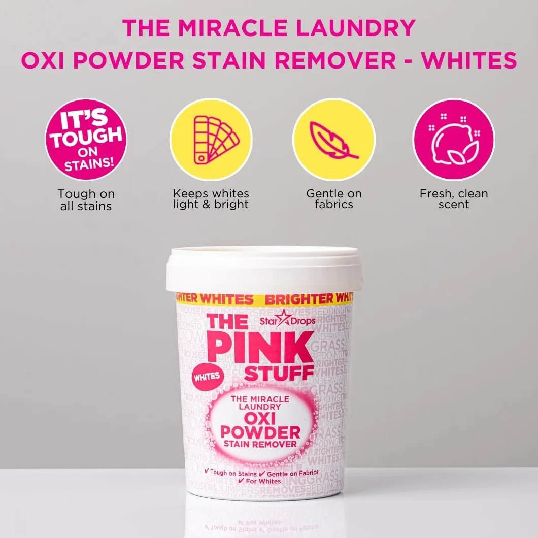 Stardrops The Pink Stuff Miracle Laundry Oxi proszek do usuwania plam, białe, 1 kg