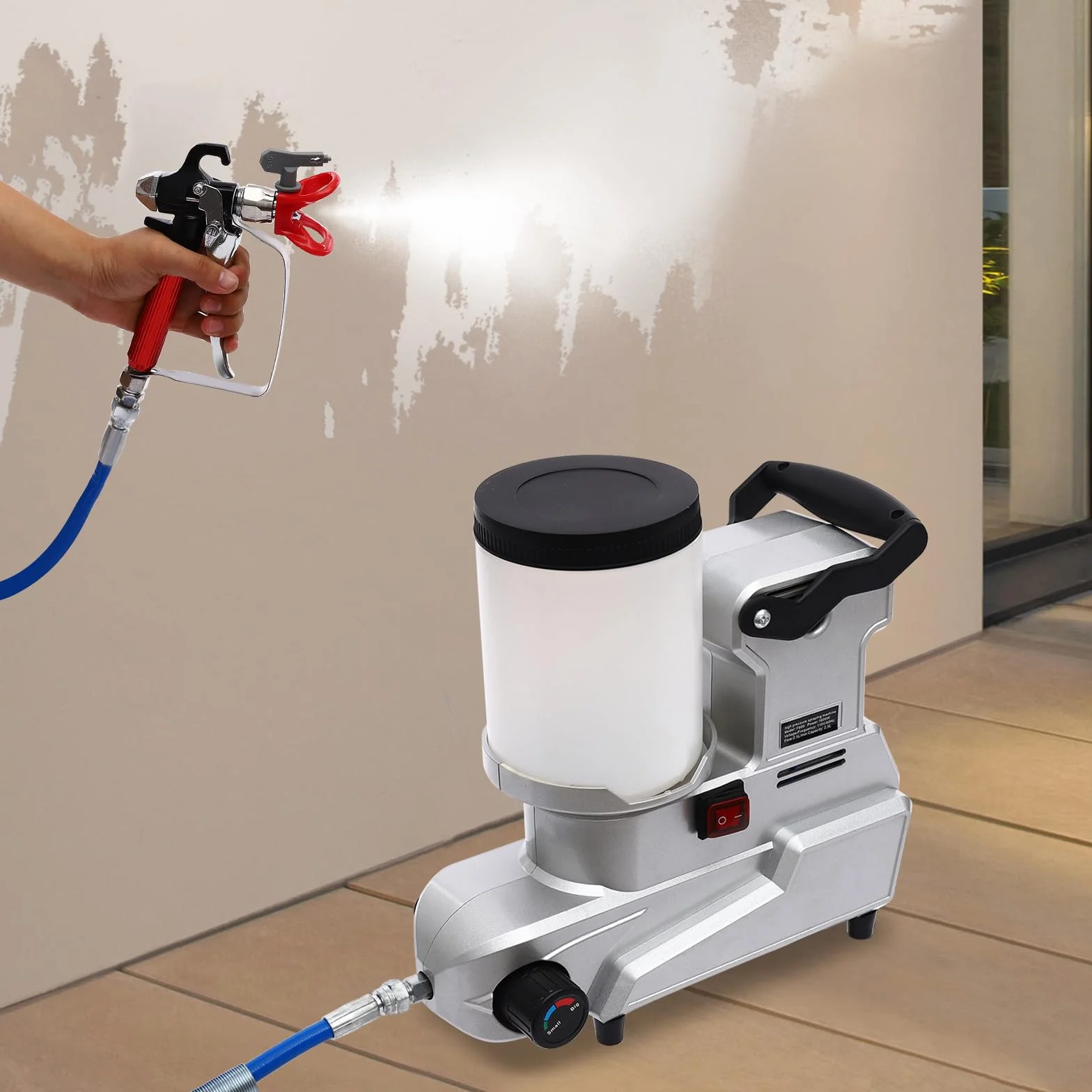 Wysokociśnieniowy bezpowietrzny opryskiwacz 1600 W bezpowietrzny opryskiwacz do farb 720 oz/min z lejkiem 0,66 galonów, elektryczny opryskiwacz z regulowanym ciśnieniem do zastosowań