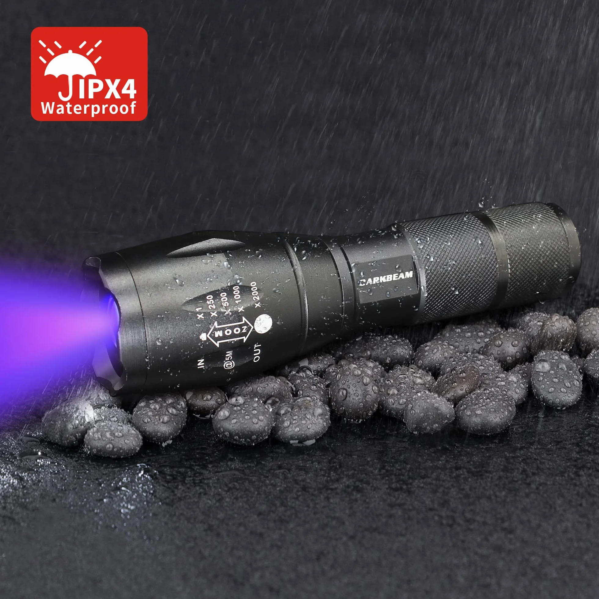 DARKBEAM Latarka UV 365nm 395nm Akumulatorowa Wood's Lamp Blacklight Mini LED Detektor Moczu Zwierząt Bursztyn Żywica 1 Szt