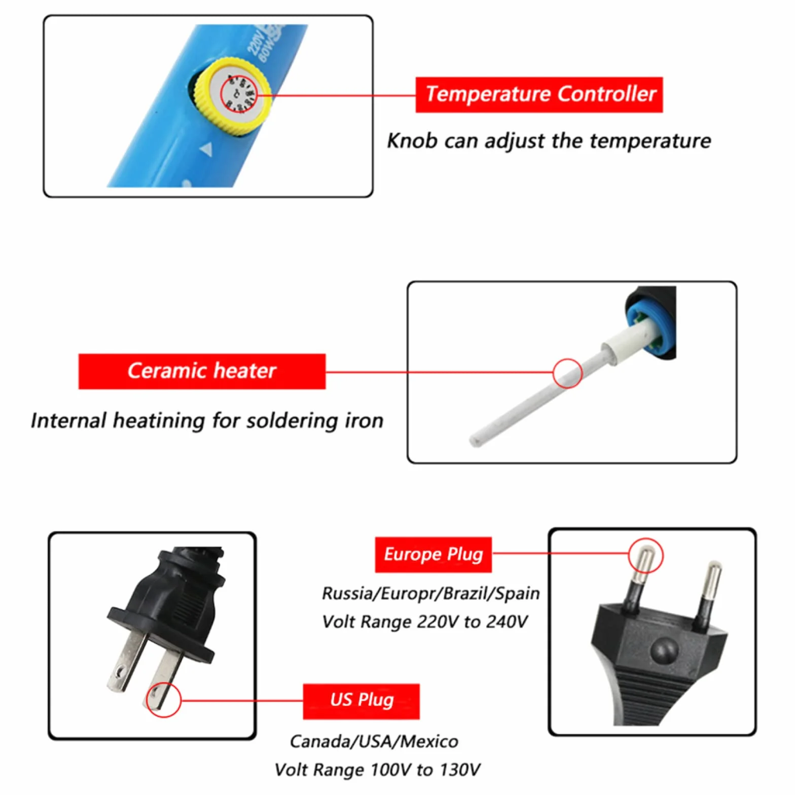 Zestaw Lutownicy Elektrycznej O Mocy 60 W Z Regulacją Temperatury, Przenośne Narzędzie Do Naprawy Spawalniczej, Groty Pistoletu Lutowniczego, Drut Lutowniczy, Gąbka, Stojak Na Lutownicę, Idealny Do P