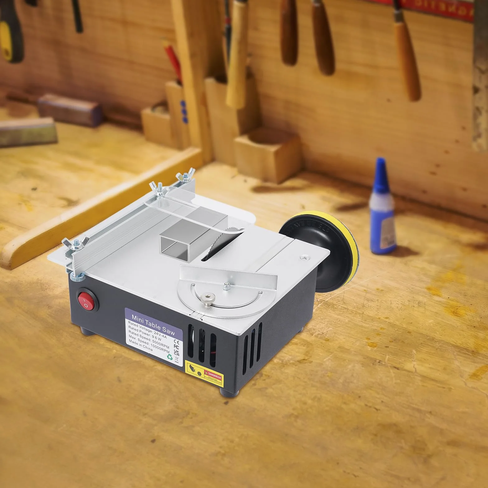 Mała stołowa pilarka tarczowa, mini pilarka stołowa, precyzyjna piła tarczowa, model stołowy 150 W z silnikiem miedzianym – 12-24 V regulowana do drewna, akrylu i metalu – idealna do PCB