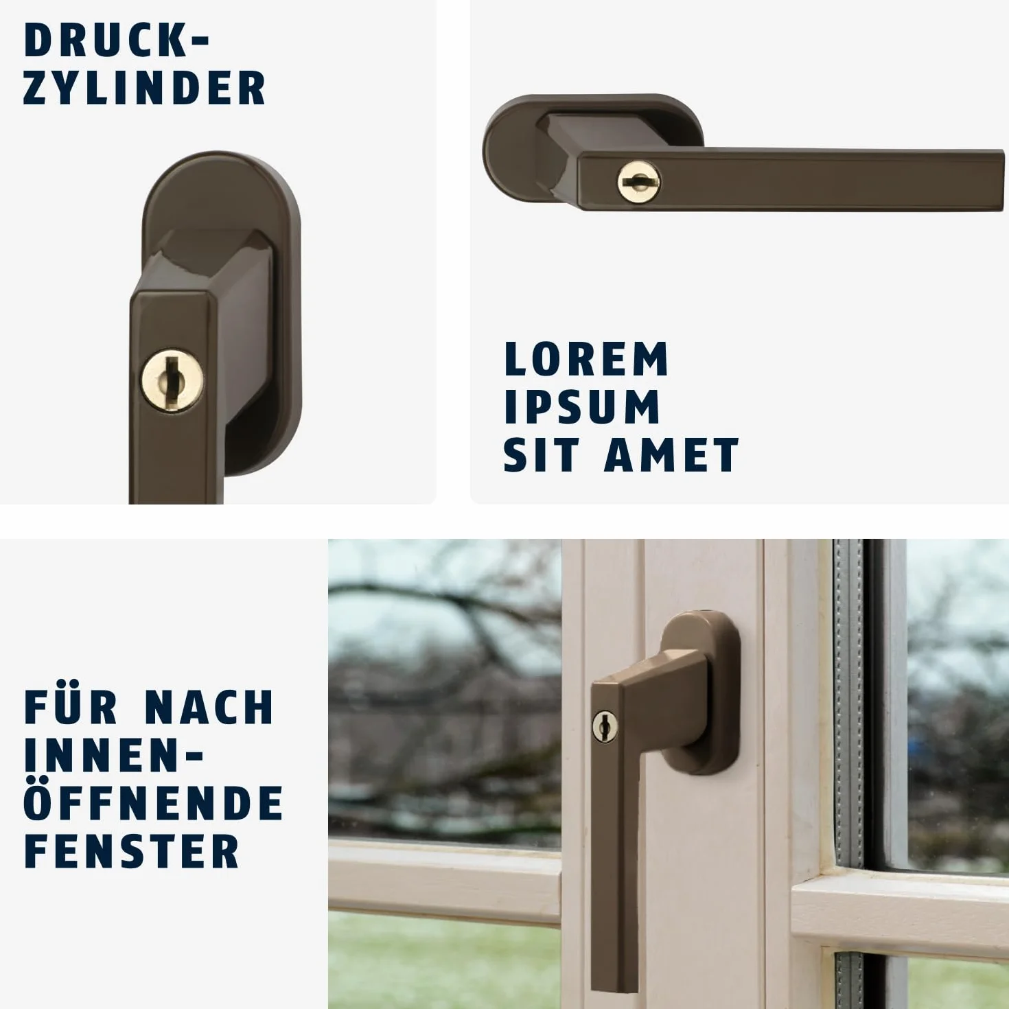 ABUS Zamykana klamka okienna FG110 - gałka okienna z cylindrem ciśnieniowym, równocześnie zamykająca - poziom bezpieczeństwa ABS 2-59222 - brązowy