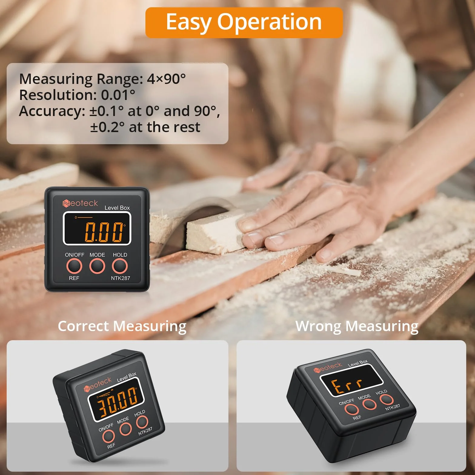 Neoteck Cyfrowy kątomierz LCD, pochyłomierz, wodoszczelny, inklinometr, kątomierz Bevel Box, poziomica, czarny